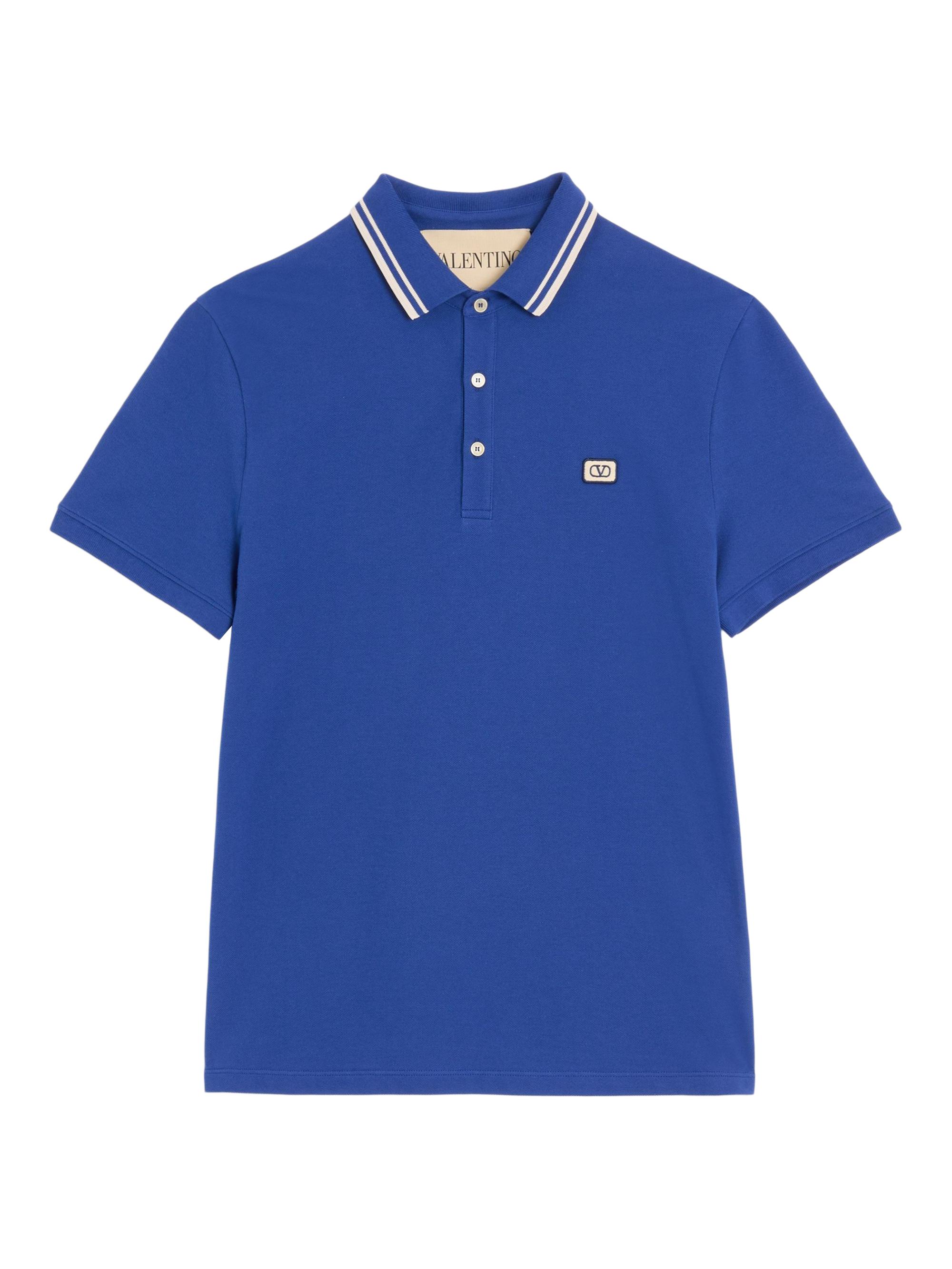 Valentino Garavani Men's Logo Patch Cotton Piqué Polo Shirt - Blue
