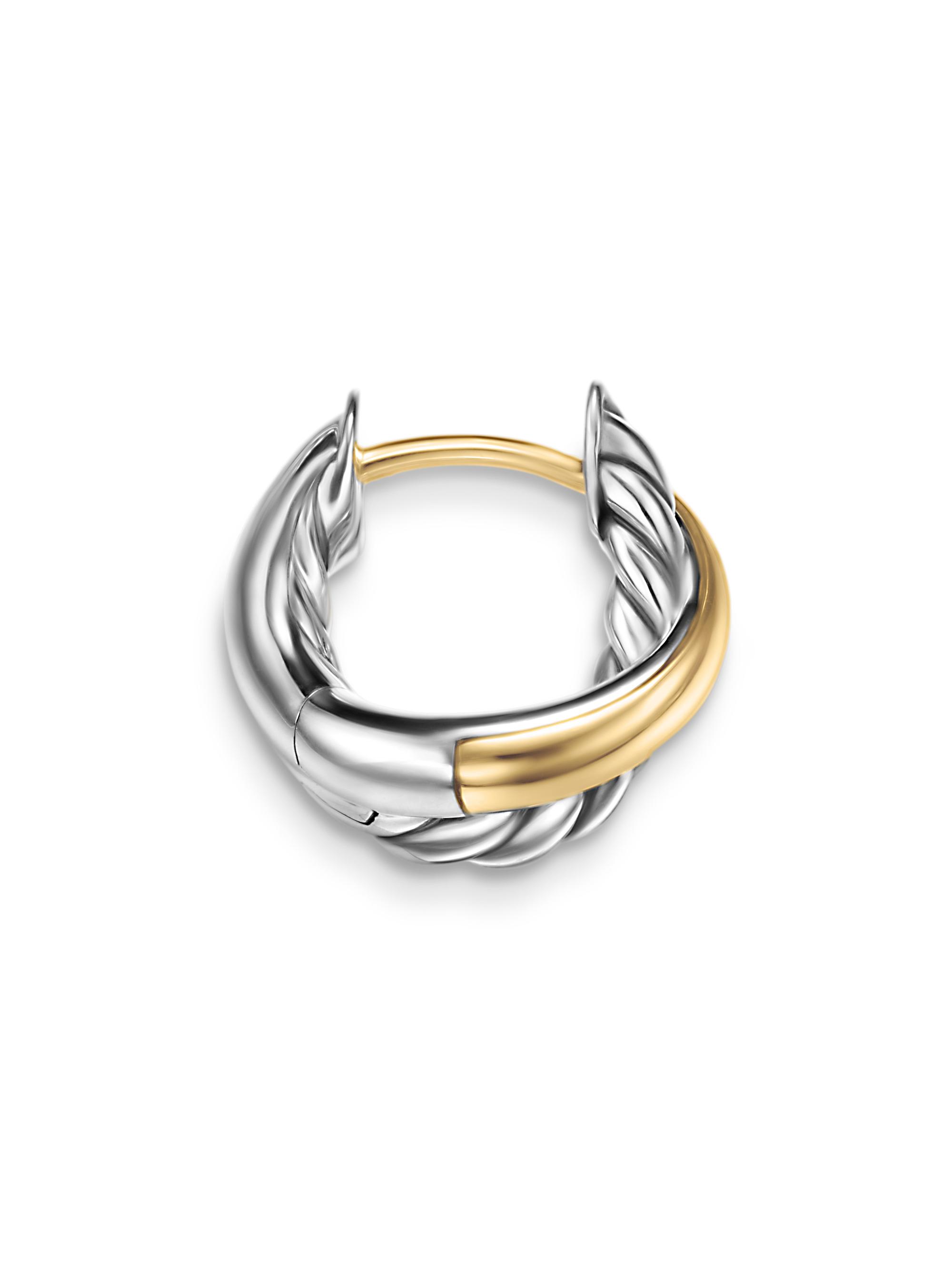 David Yurman Women's Crossover Huggie Hoop Earrings in Sterling Silver with 18K Yellow Gold 12.4MM - Silver