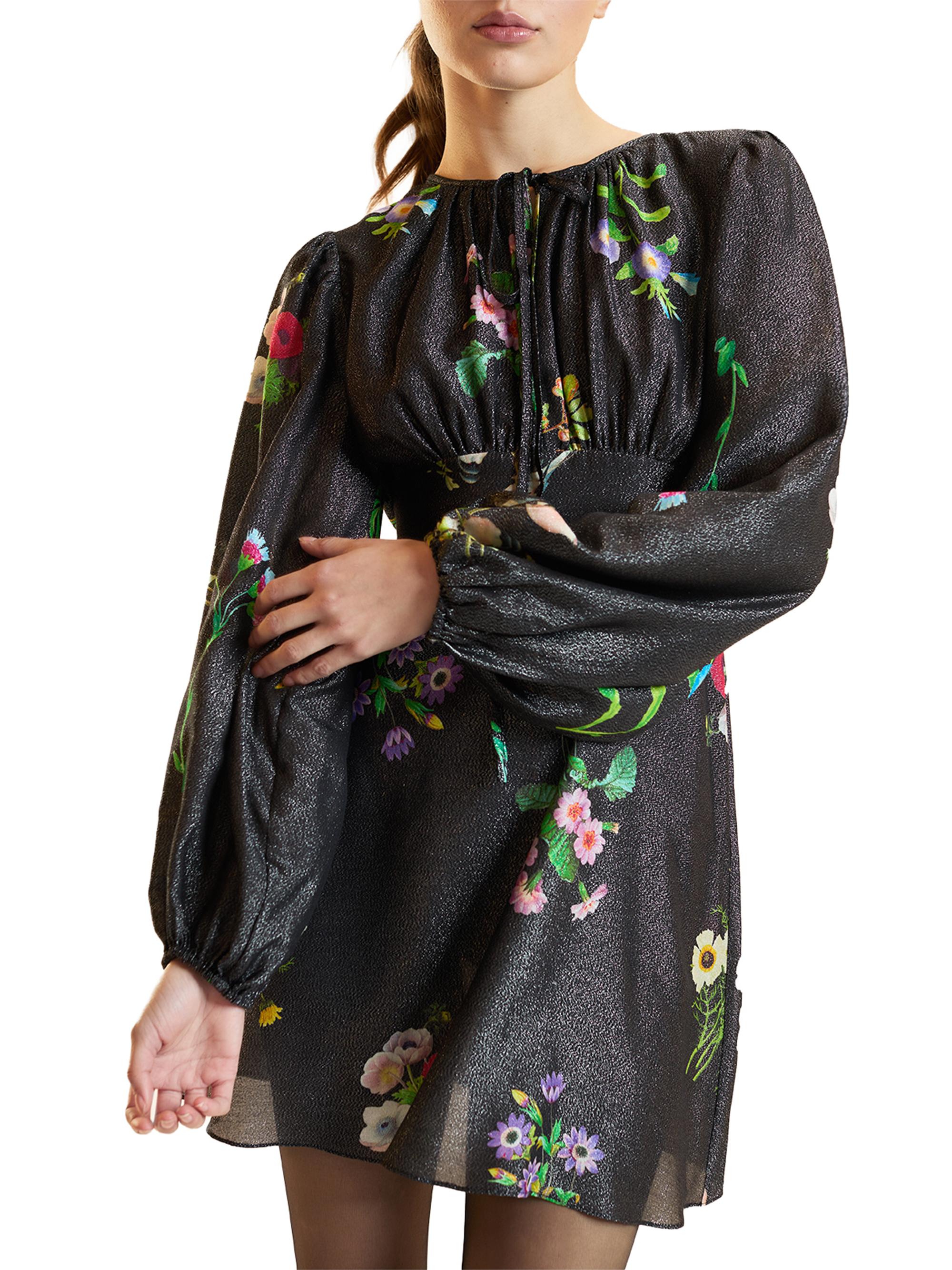 Cynthia Rowley Women's Floral Silk-Blend Puff-Sleeve Minidress - Black Floral