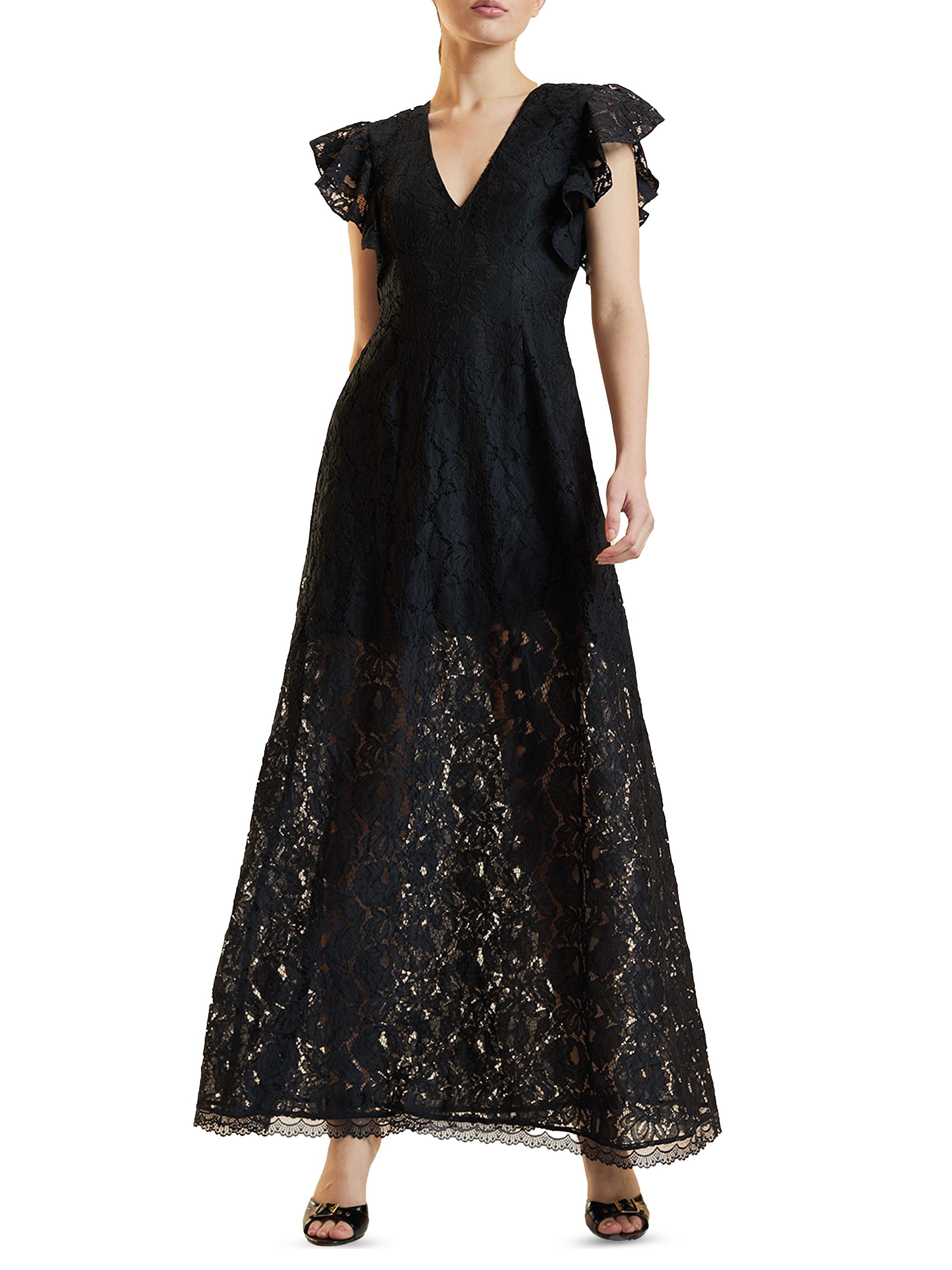 Cynthia Rowley Women's Lace Flutter Sleeve Maxi Dress - Black