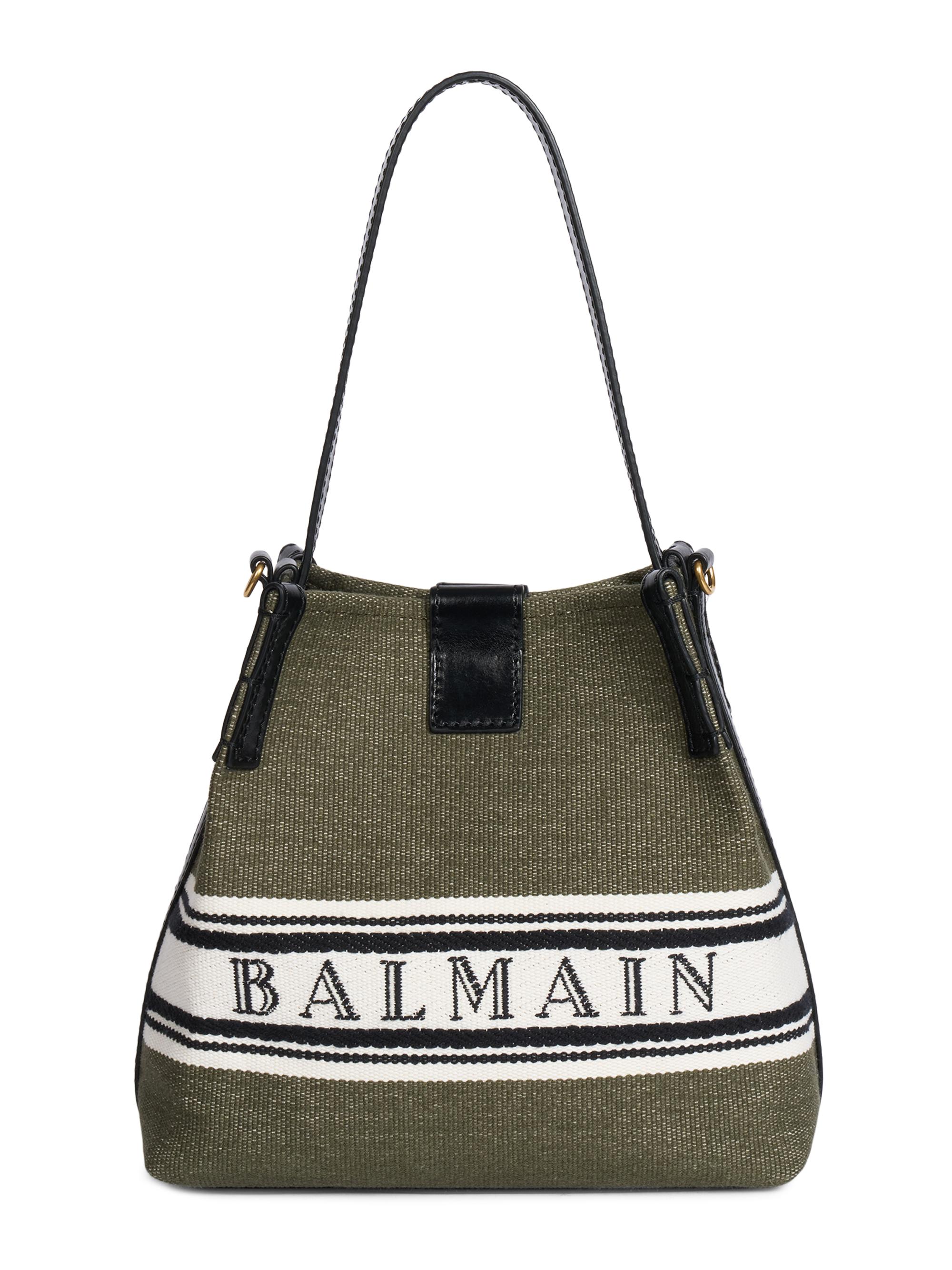 Balmain Women's Release Canvas Bucket Bag - Dark Olive Multi