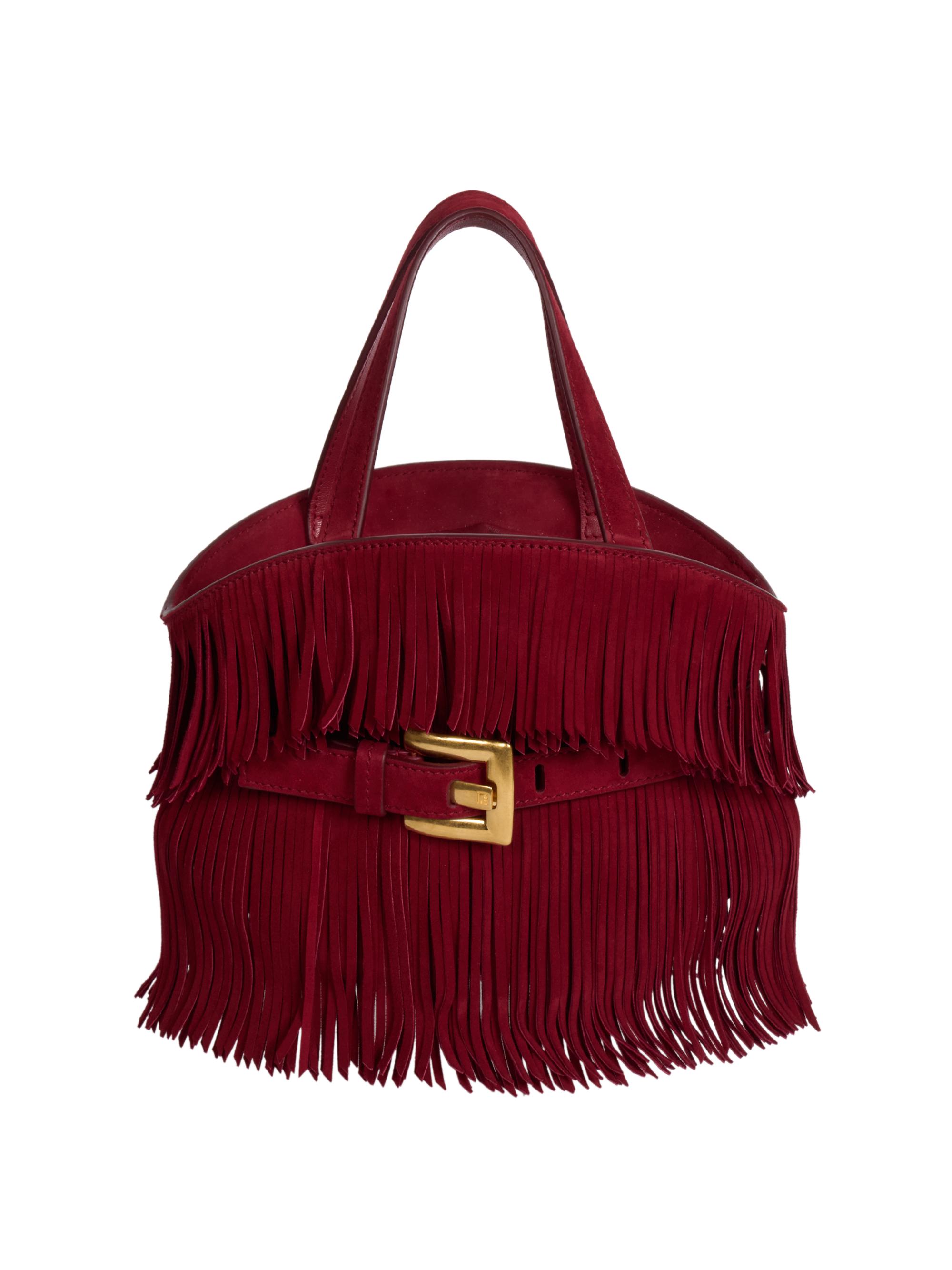 Balmain Women's Shuffle Suede Fringe Mini Bag - Red