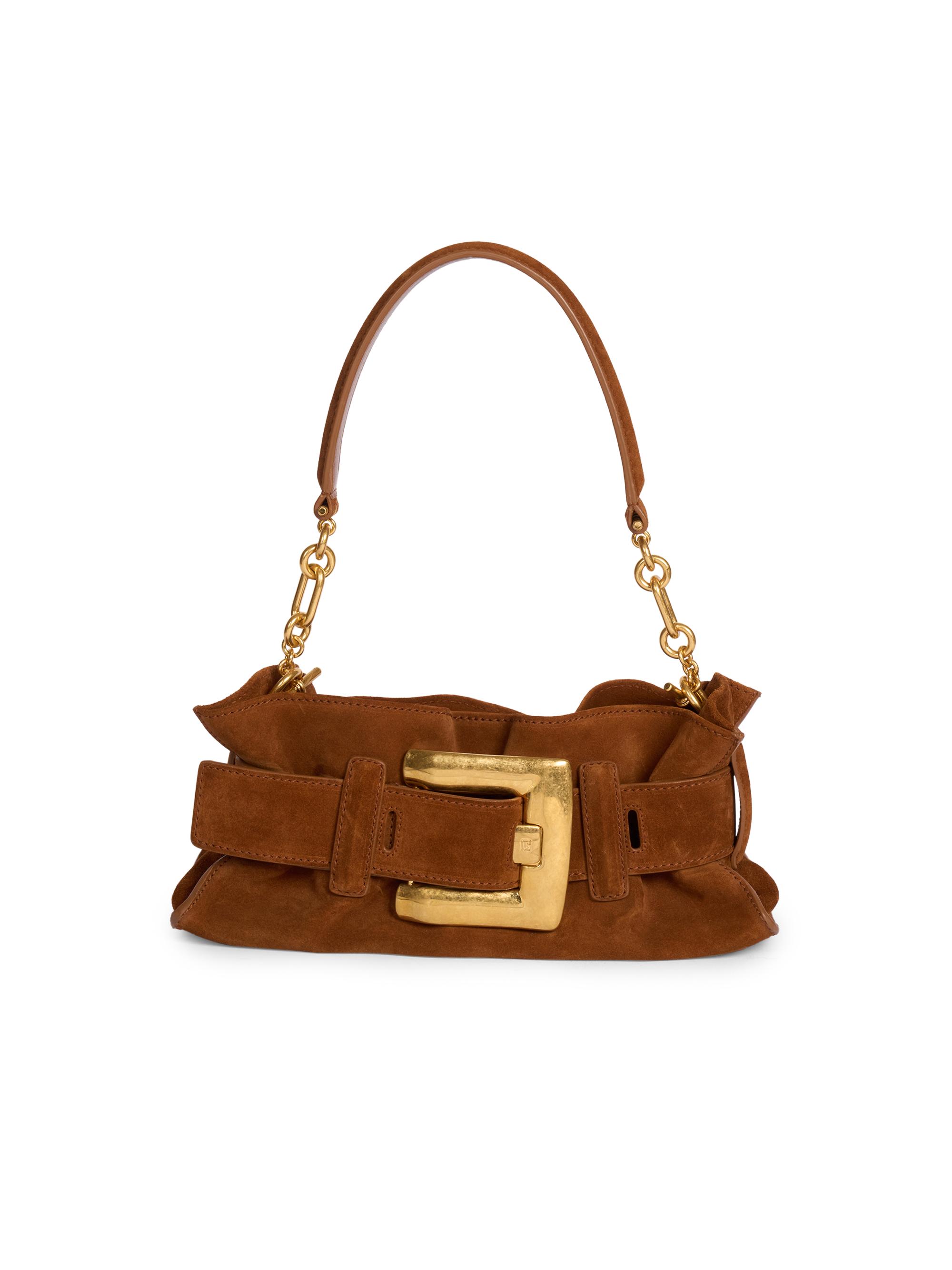 Balmain Women's Anthem Suede Mini Shoulder Bag - Caramel