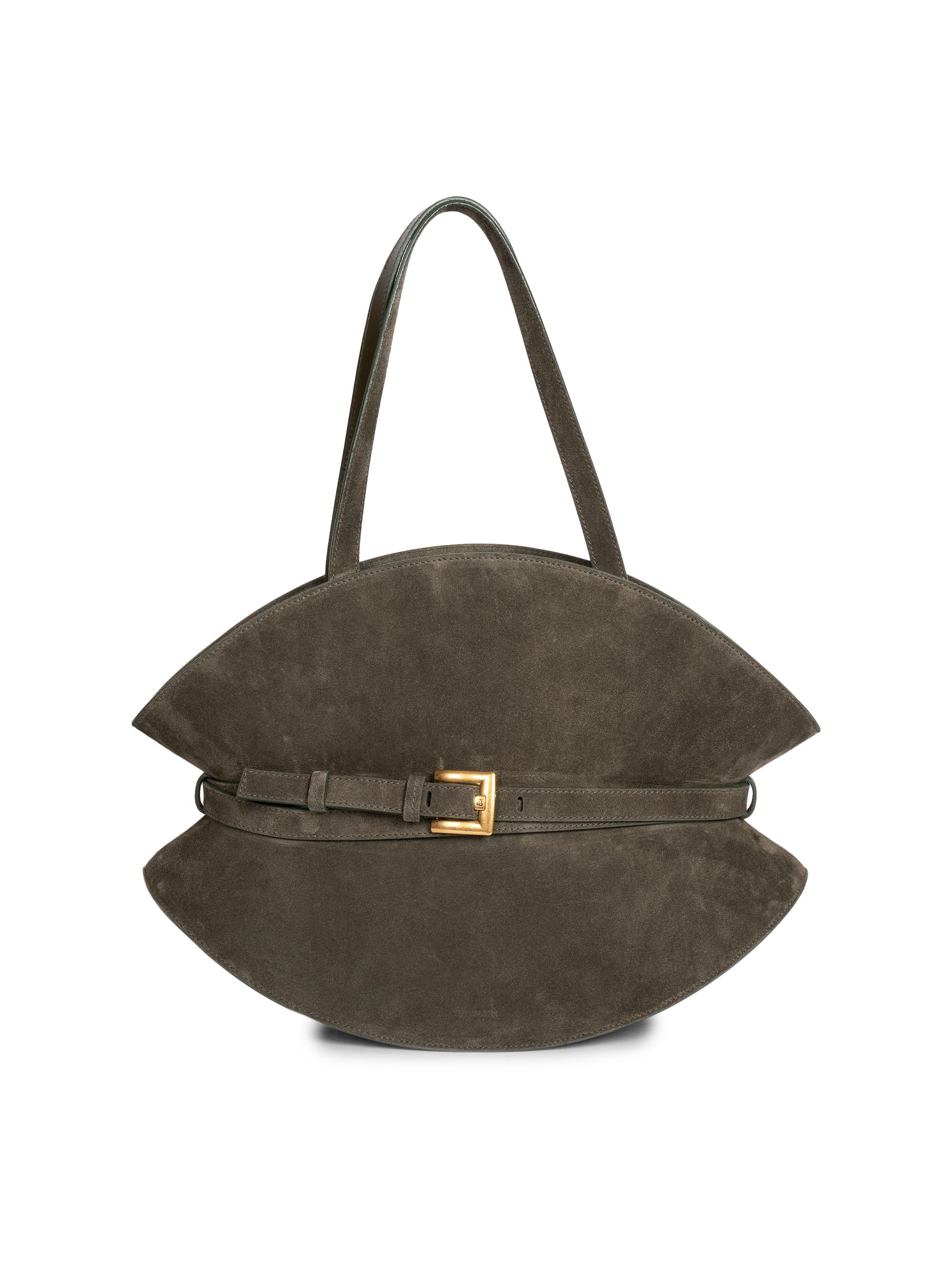 Balmain Women's Shuffle Suede  Shoulder Bag - Kaki