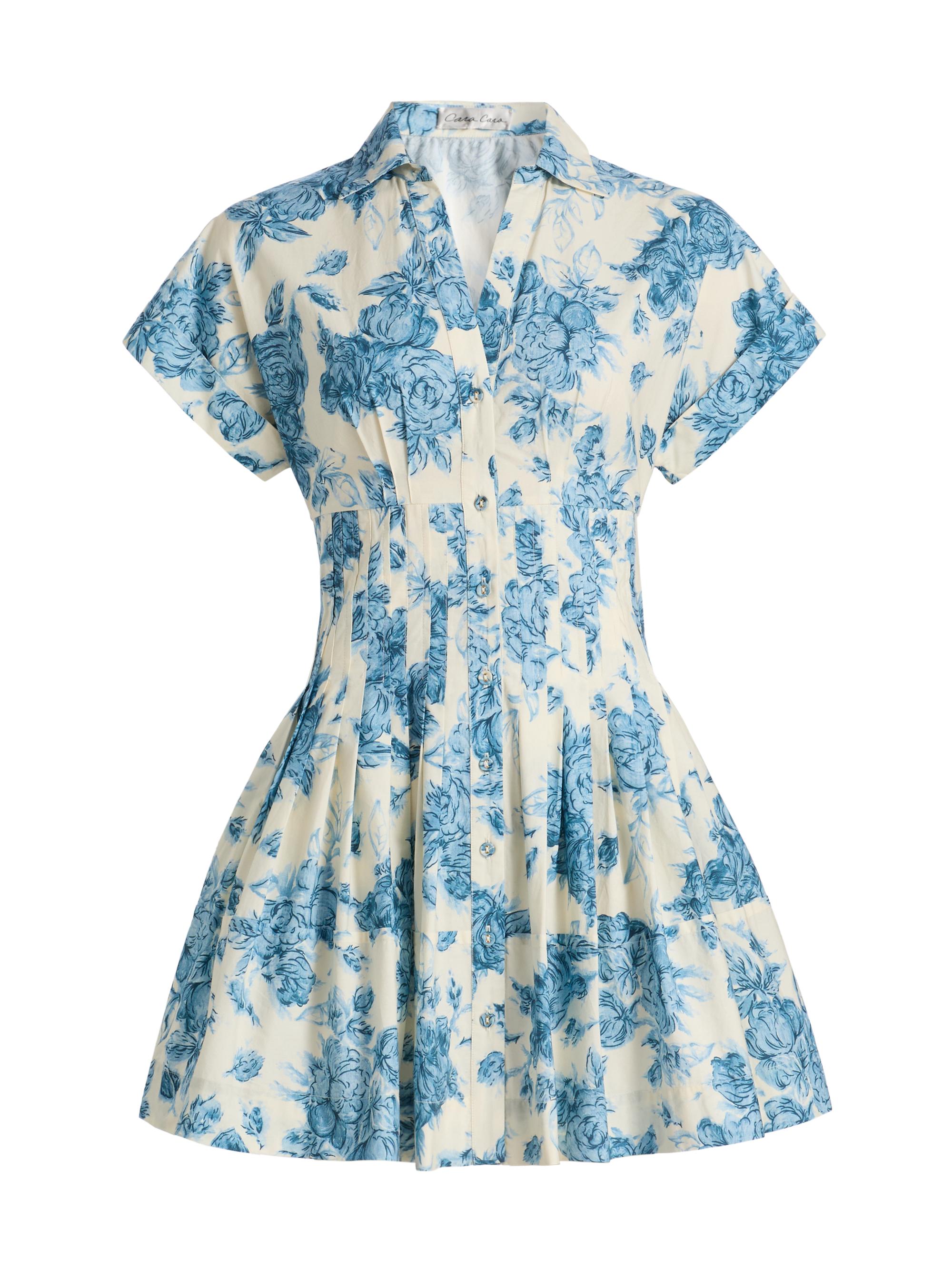 Cara Cara Women's Nash Floral Fit & Flare Mini-Shirtdress - Tossed Floral Blue