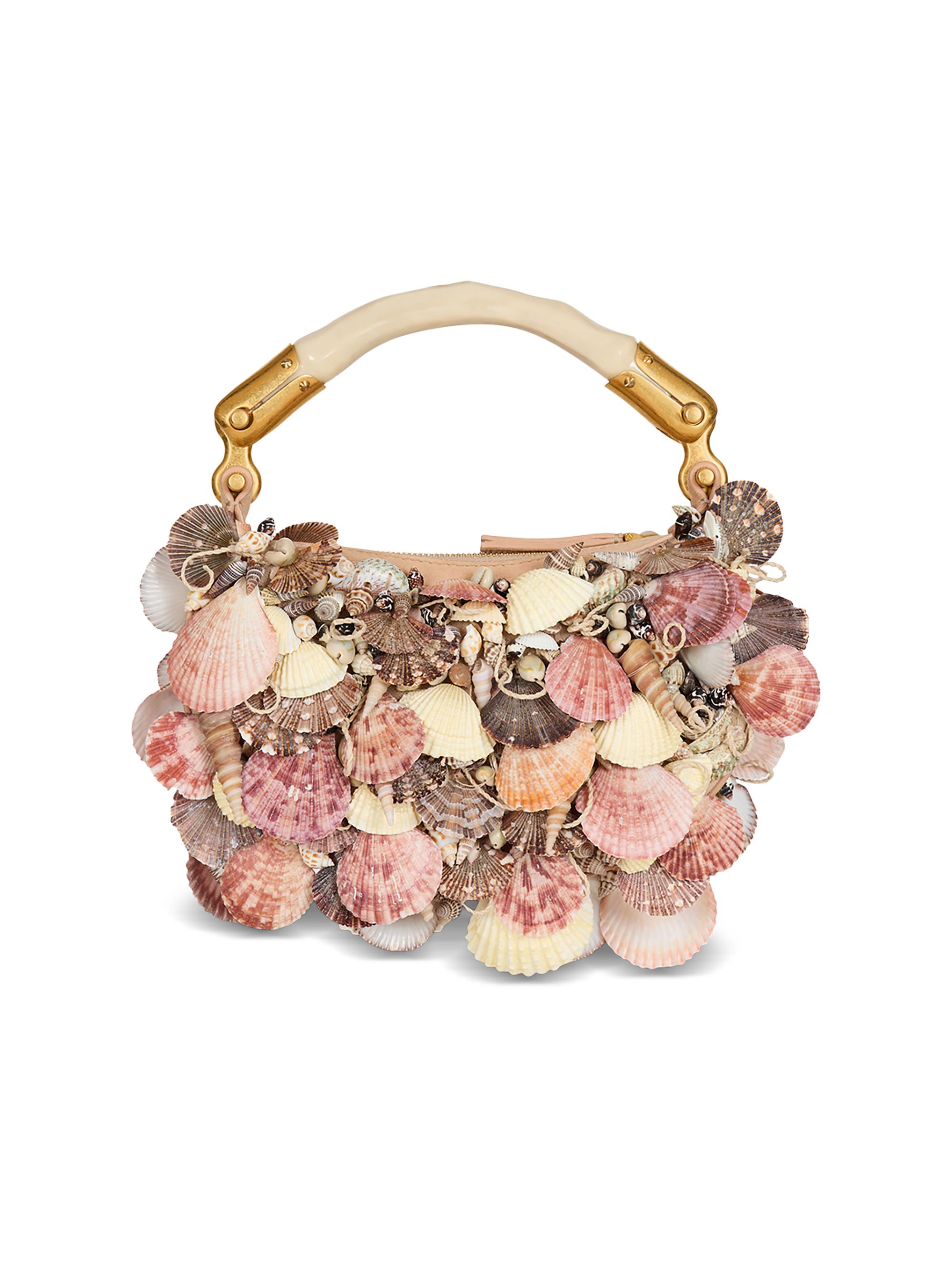 Balmain Women's Mini Ebene Shell-Embroidered Suede Top Handle Bag - Shell Multi