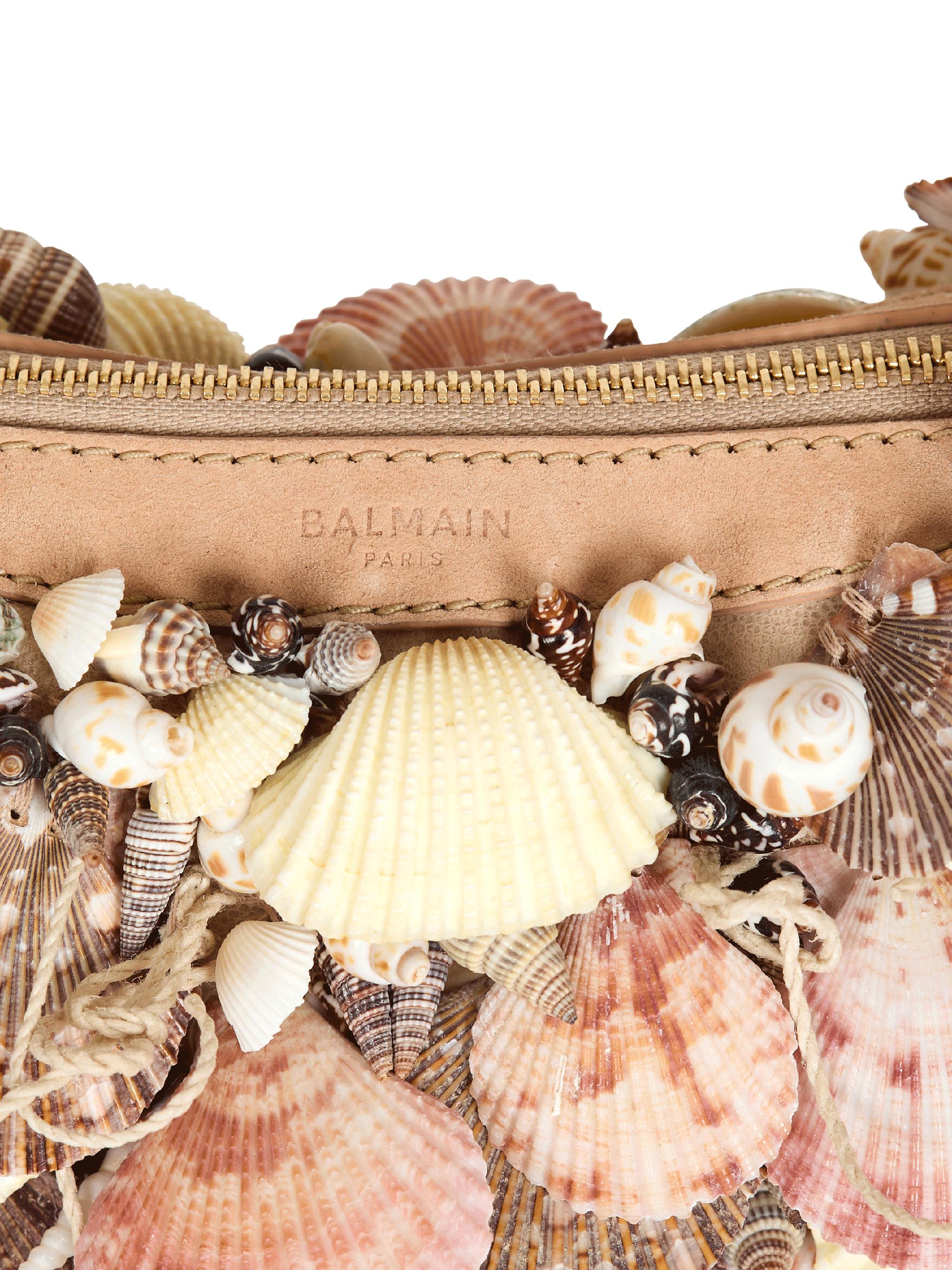 Balmain Mini Ebene Shell-Embroidered Suede Top Handle Bag | Saks