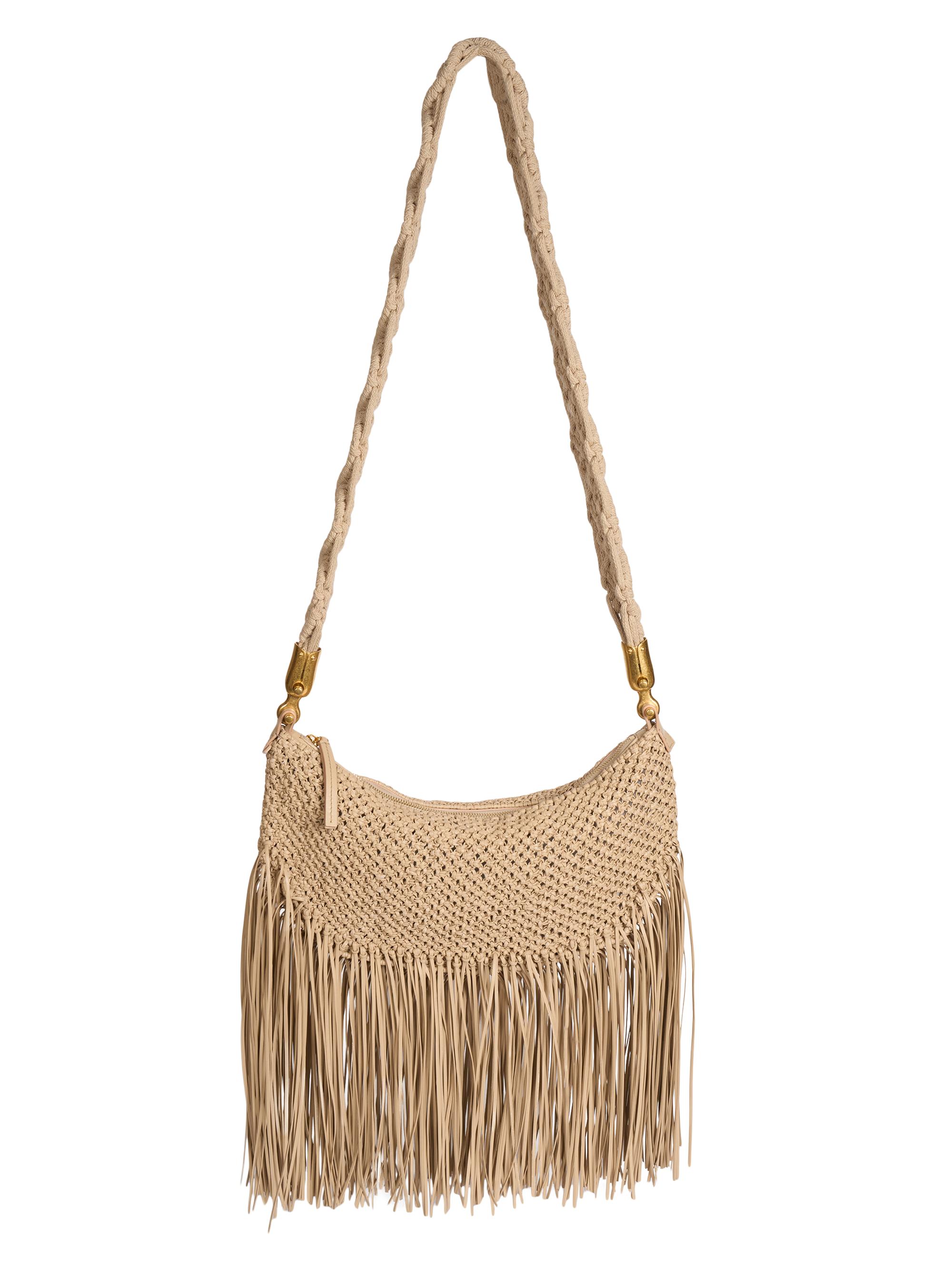 Balmain Women's Ebene Macrame Fringe-Trim Crossbody Bag - Sand