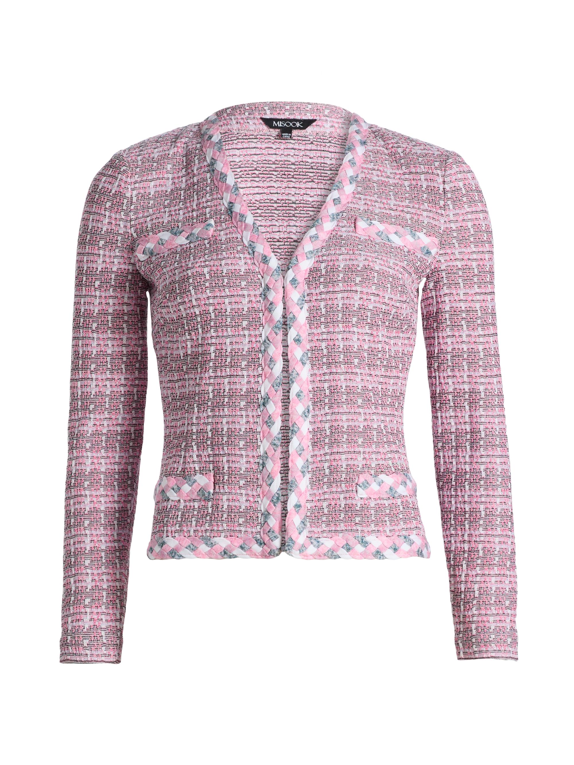 Misook Women's Tweed Knit Jacket - Pink Parfait Multi