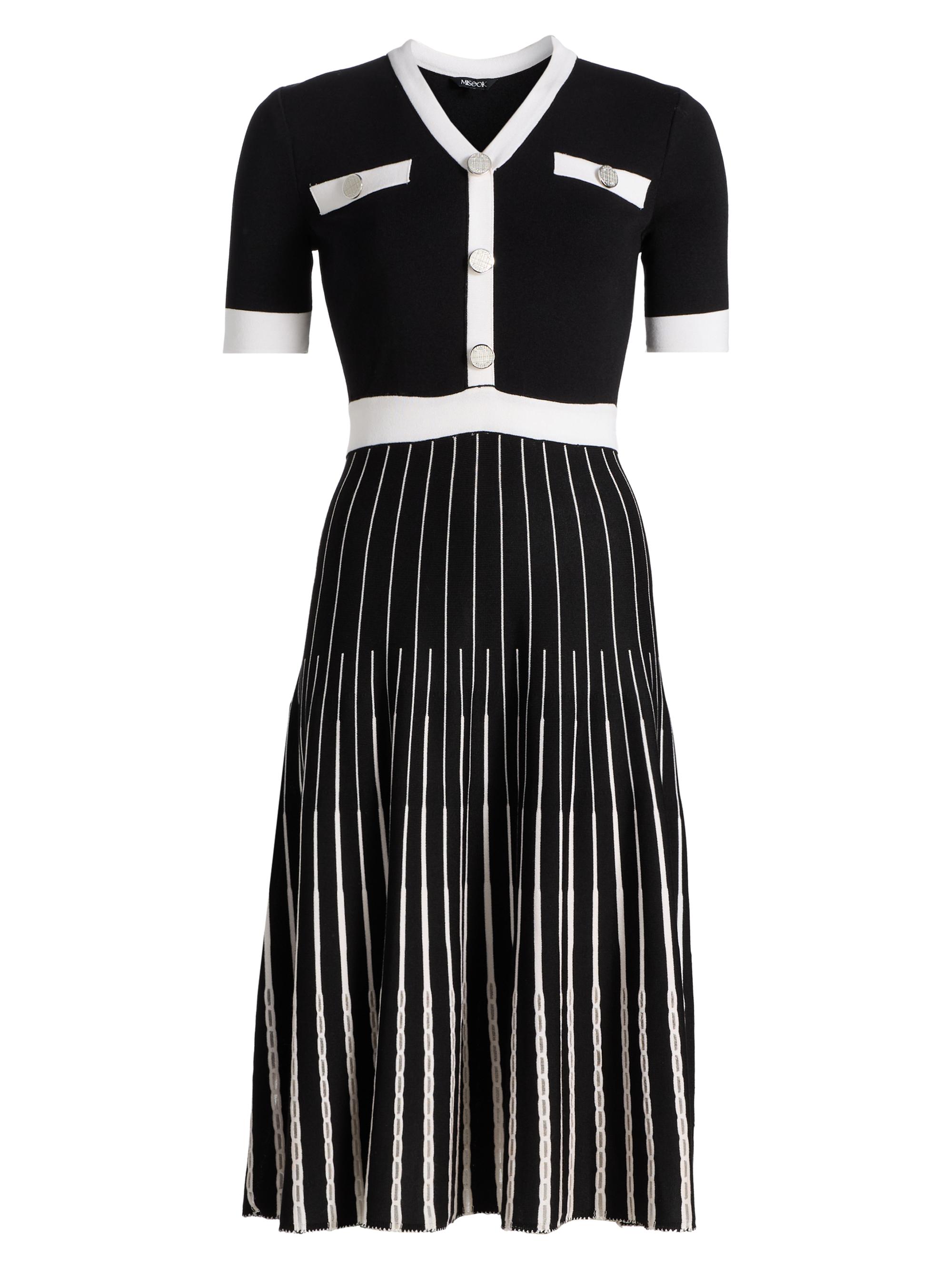 Misook Women's Knit Fit-And-Flare Midi-Dress - Black White