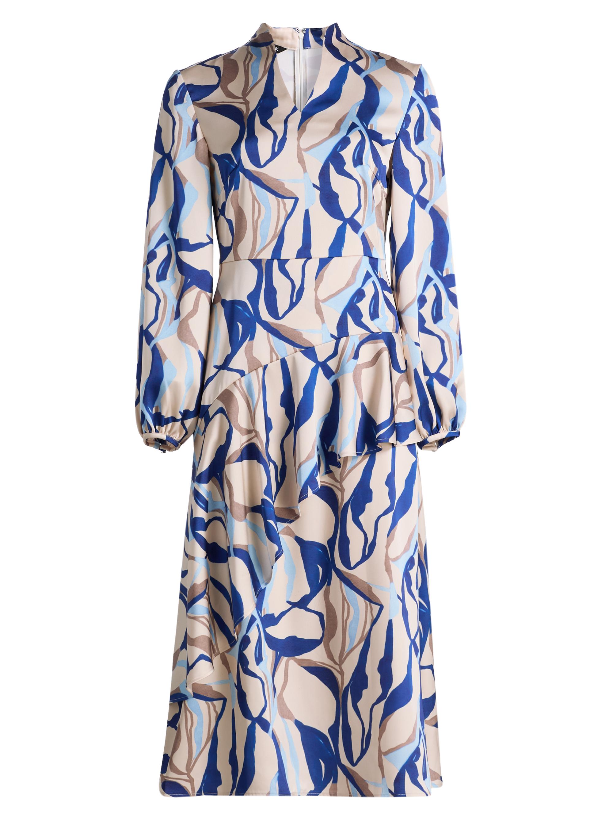 Misook Women's Patterned Crepe De Chine Midi-Dress - Biscotti Blue White Black