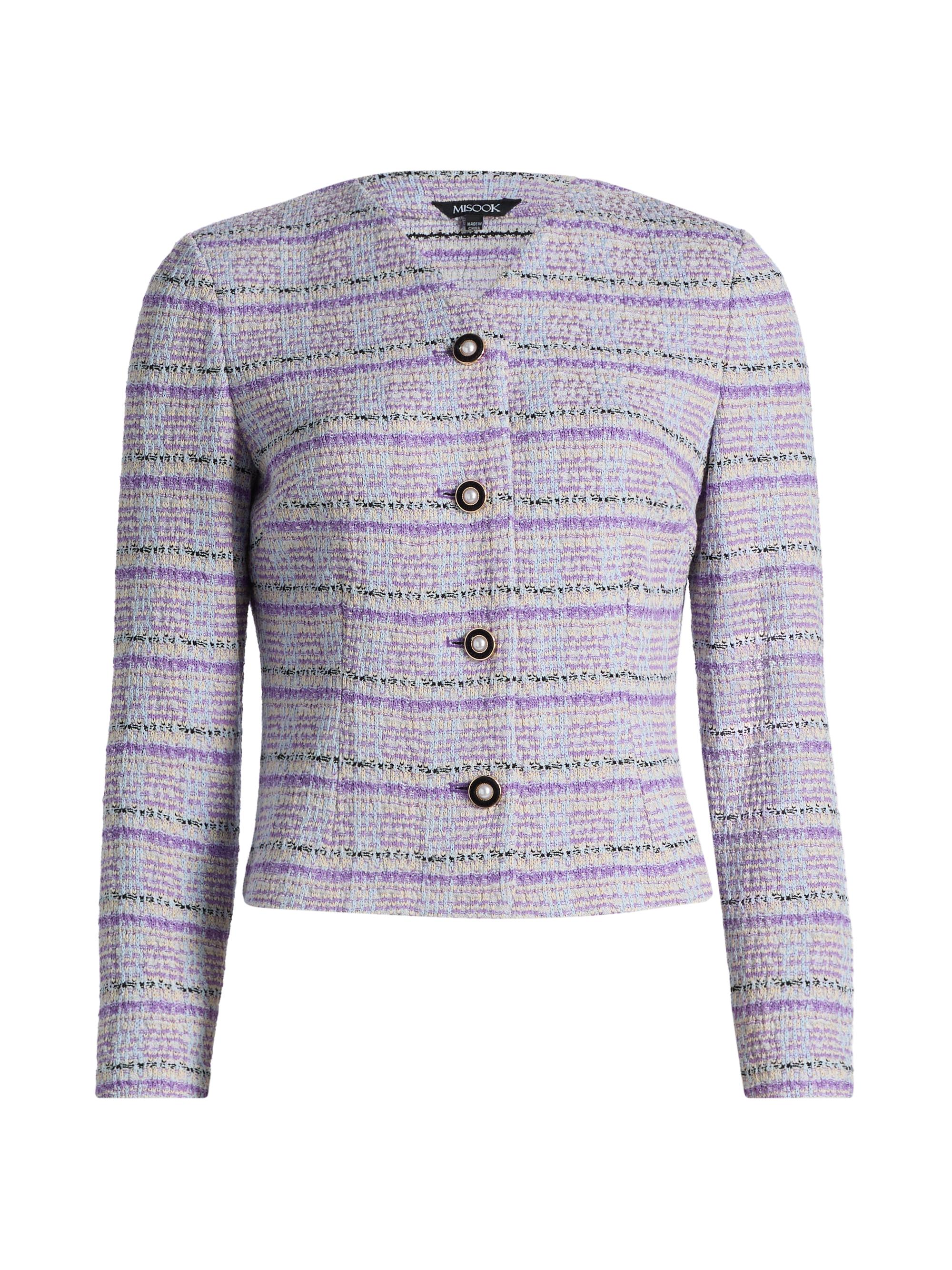 Misook Women's Tweed Knit Jacket - Powder Blue Multi