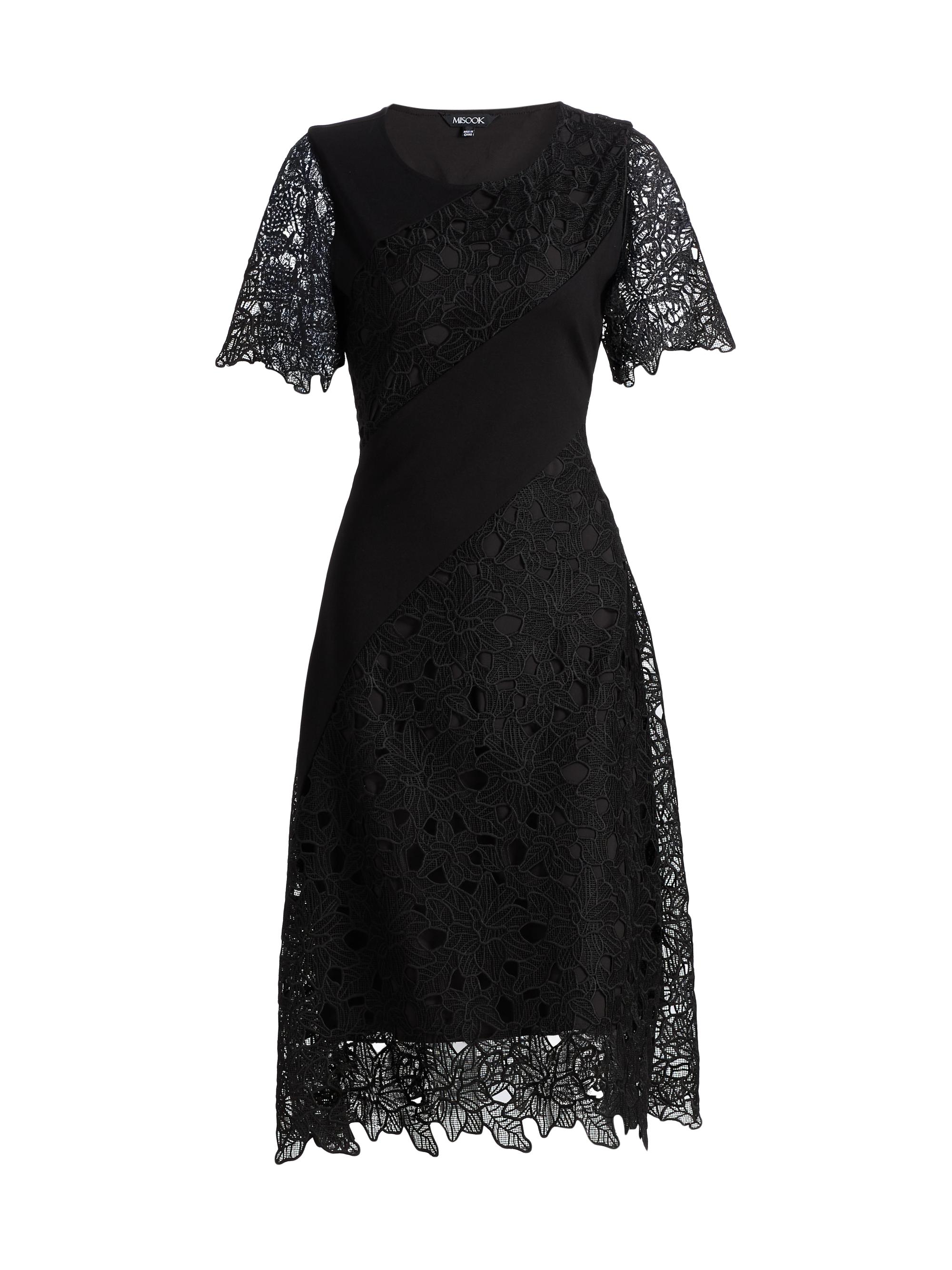 Misook Women's Mixed-Media A-Line Midi-Dress - Black