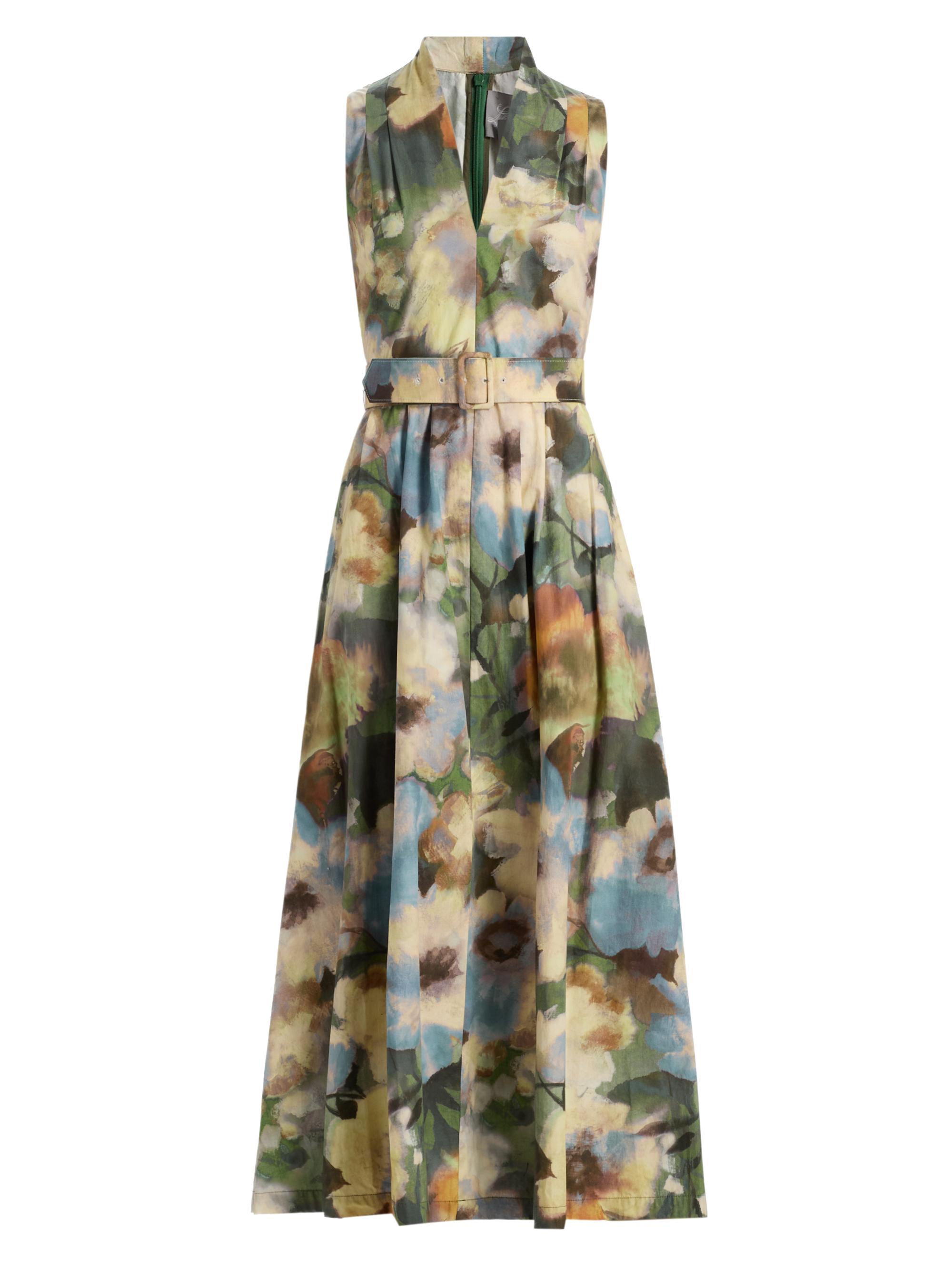 Lela Rose Women's Margot Floral Belted Cotton Midi-Dress - Cactus Multi