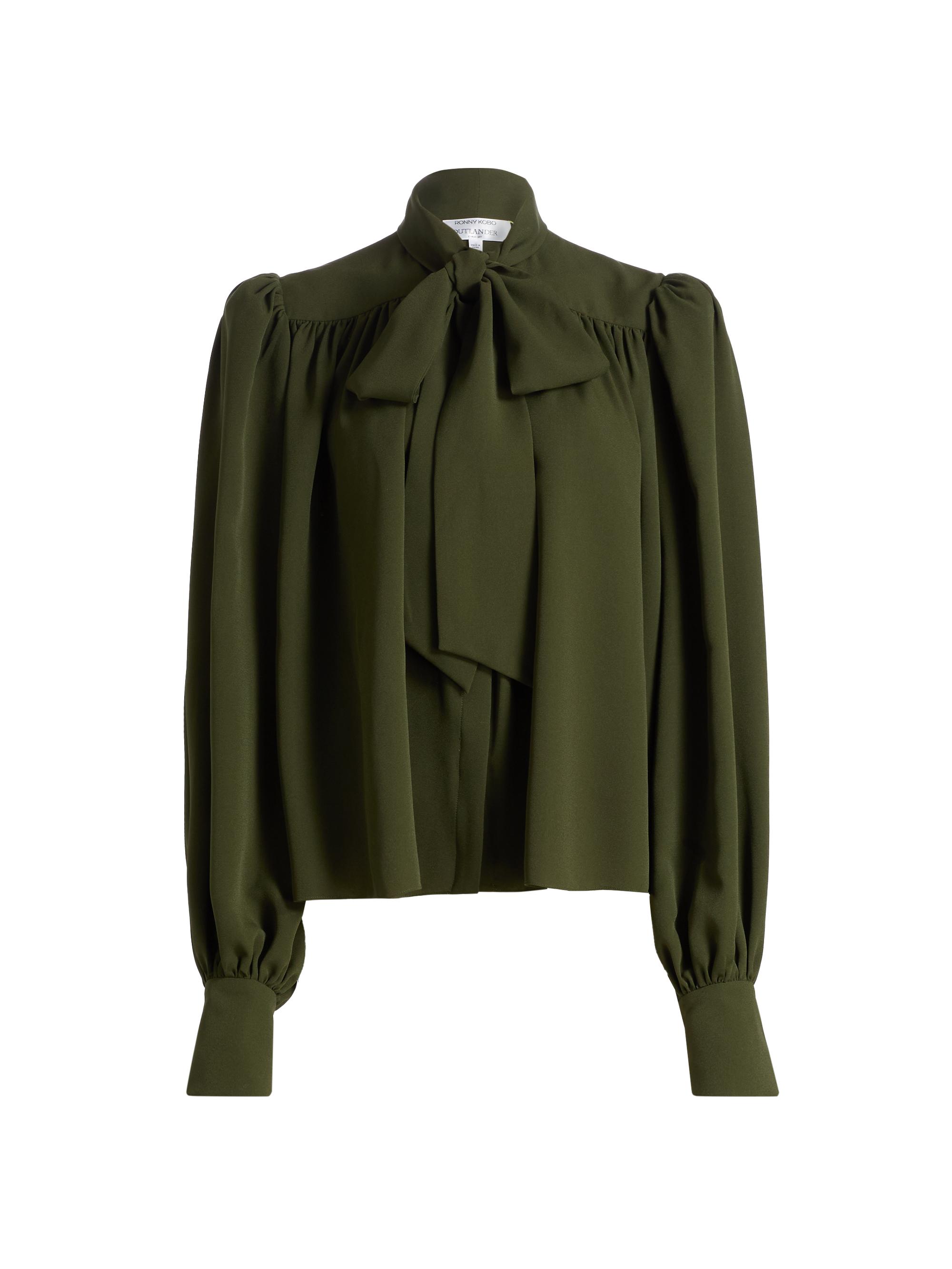 Ronny Kobo Women's Outlander x  Woolmark Crepe Tieneck Blouse - Olive