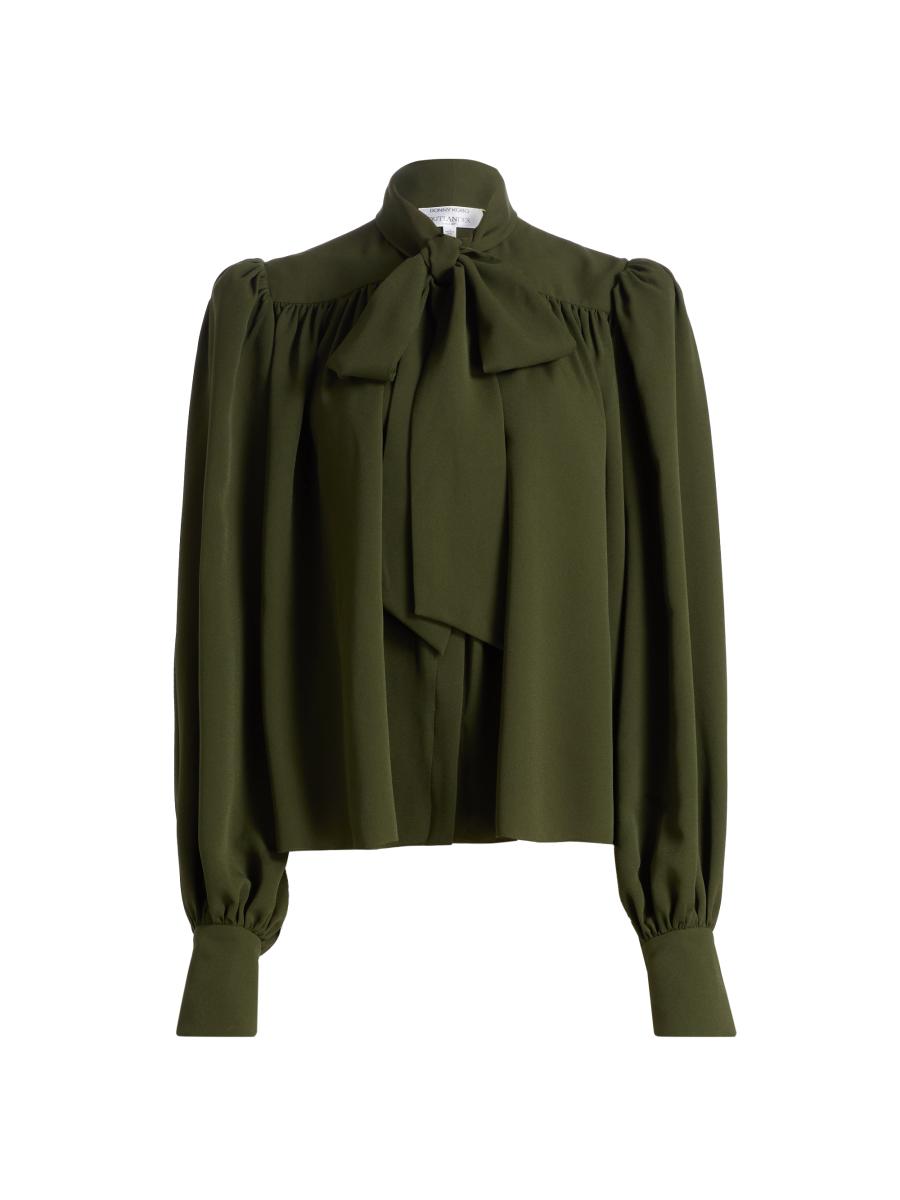Ronny Kobo Women's Outlander X  Woolmark Crepe Tieneck Blouse In Green