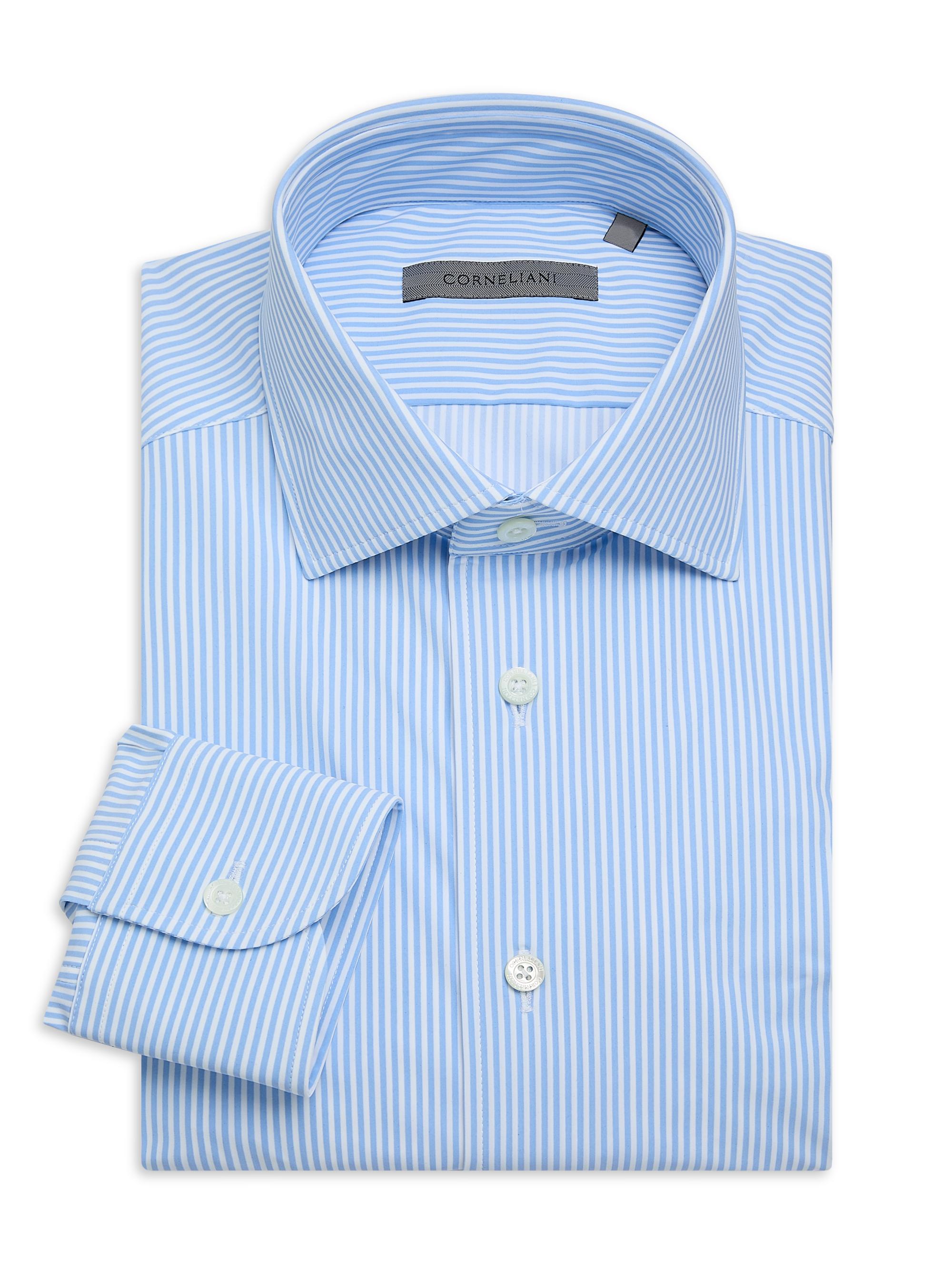 Corneliani Men's Striped Performance Stretch-Nylon Shirt - Powder Blue Stripe