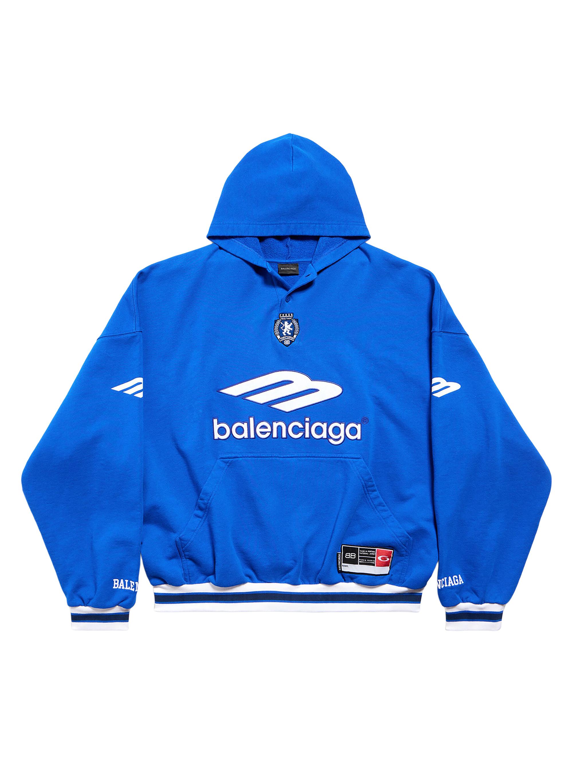Balenciaga Men's 3B Football Polo Hoodie - Royal Blue White
