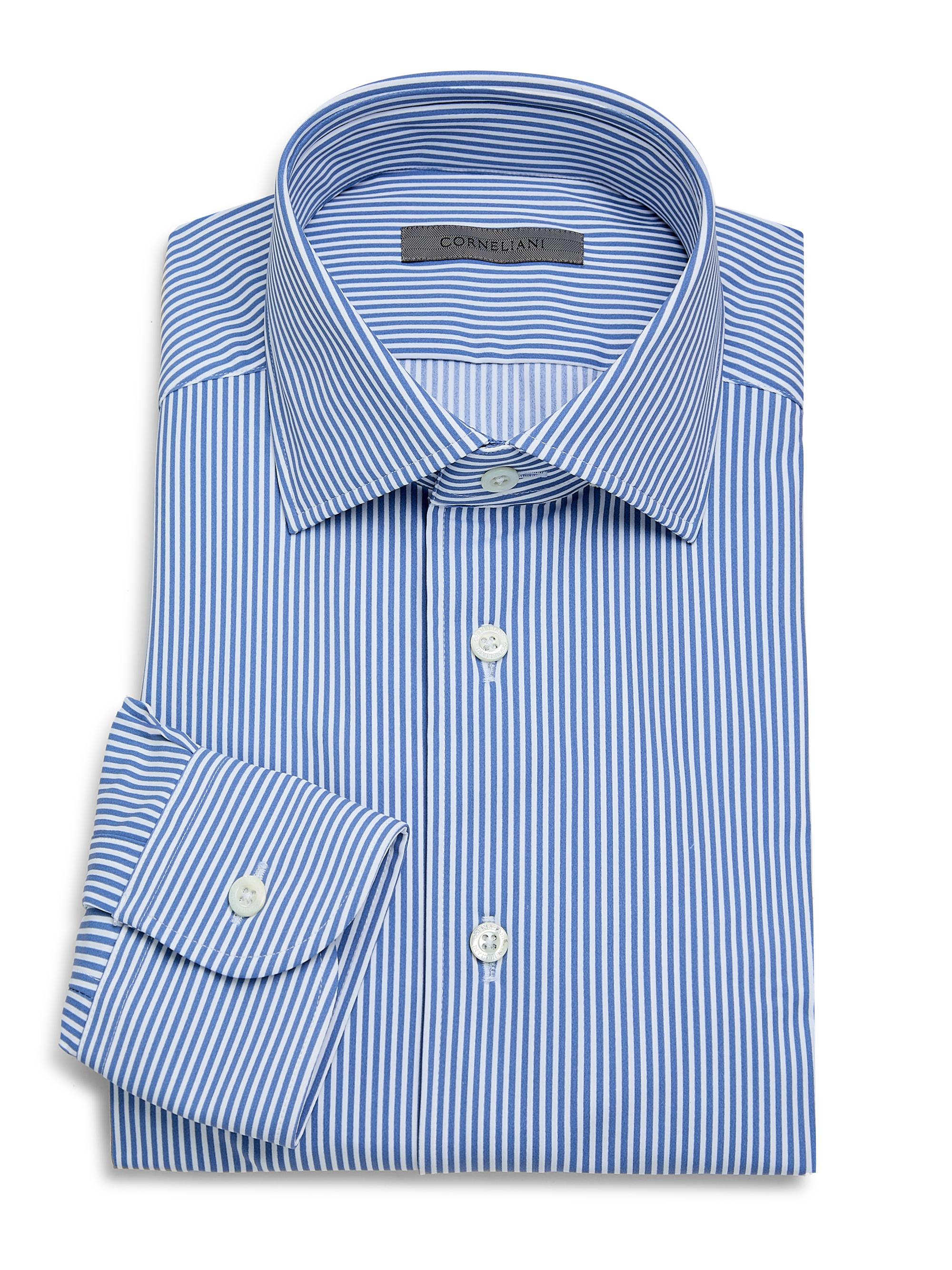 Corneliani Men's Striped Performance Stretch-Nylon Shirt - French Blue Stripe