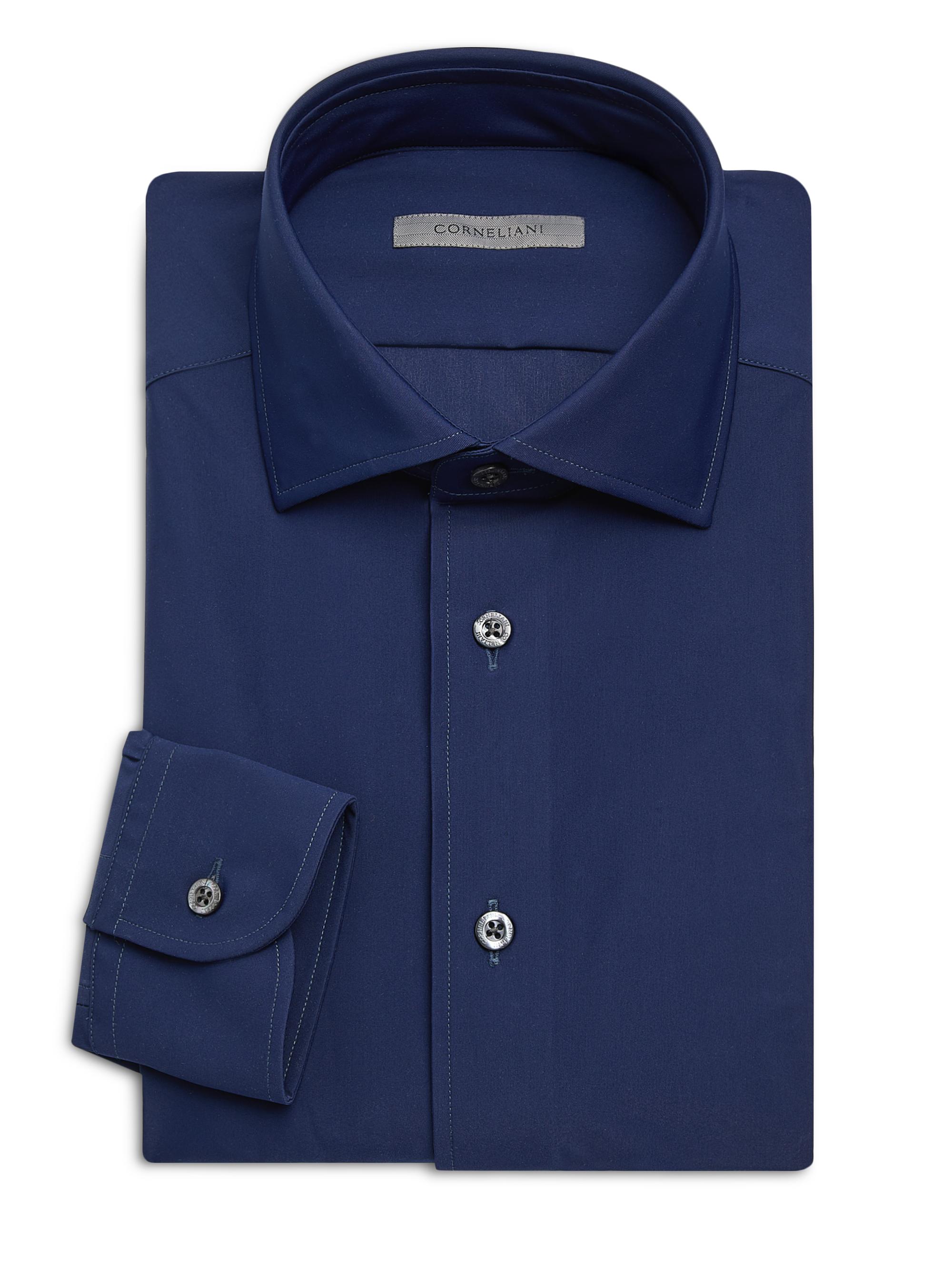 Corneliani Men's Performance Stretch-Nylon Shirt - Medium Blue Navy