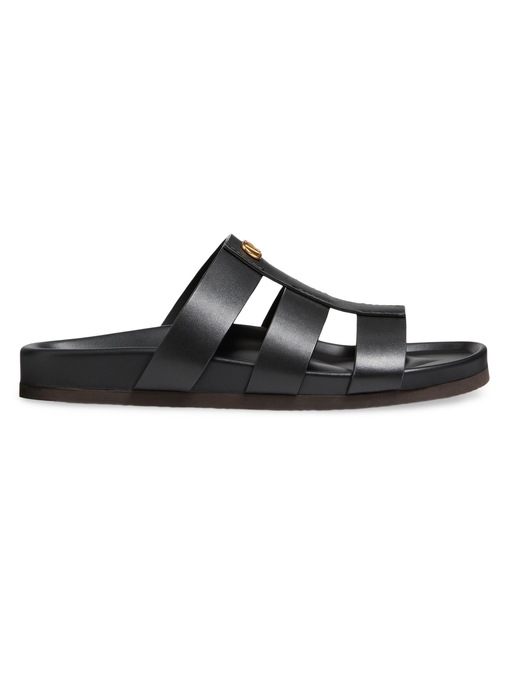 Valentino Garavani Men's Studshield Slide Sandals in Calfskin - Black
