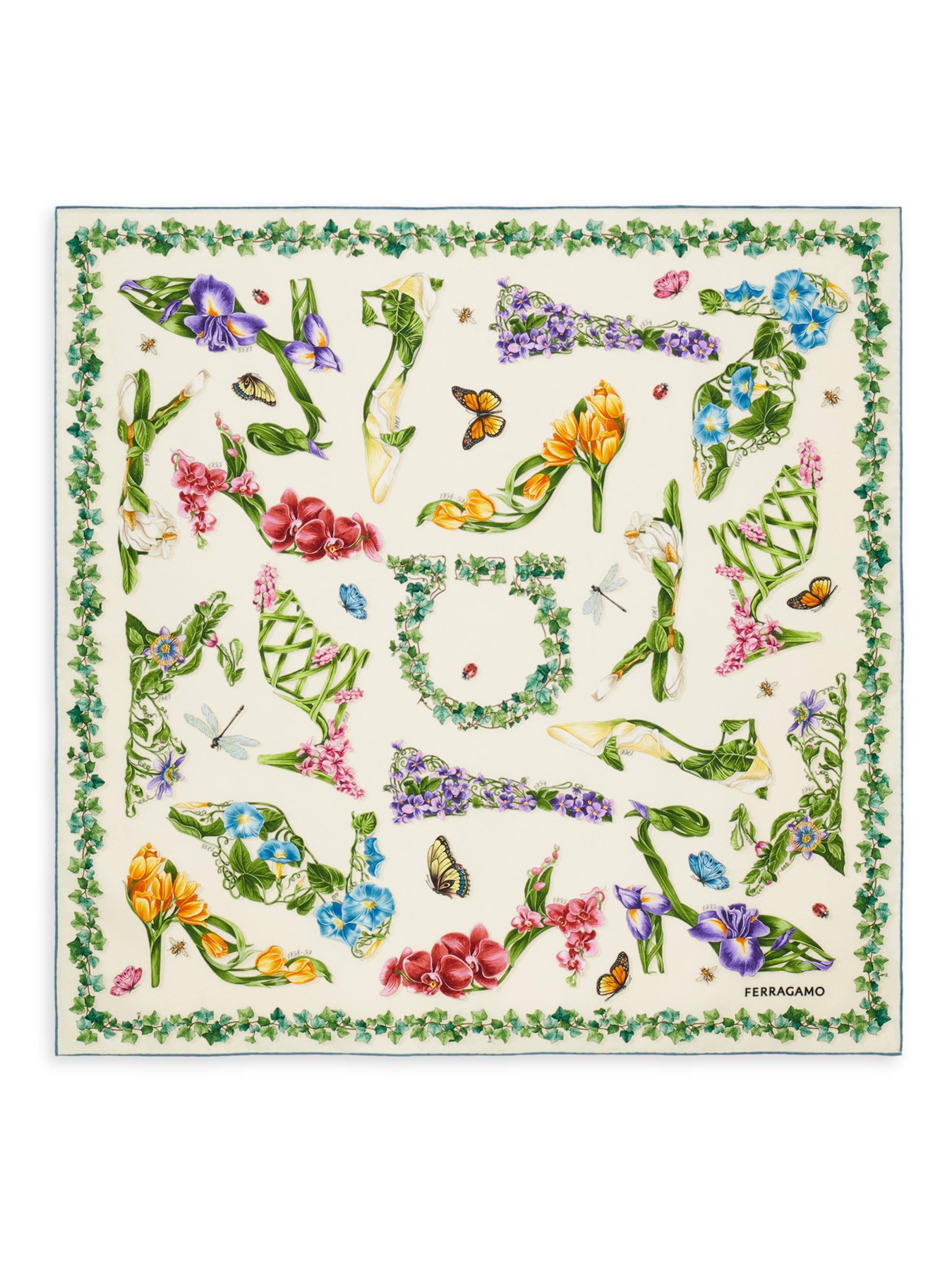 FERRAGAMO Women's Eden Shoe-Print Silk Foulard - Avorio Azzurro