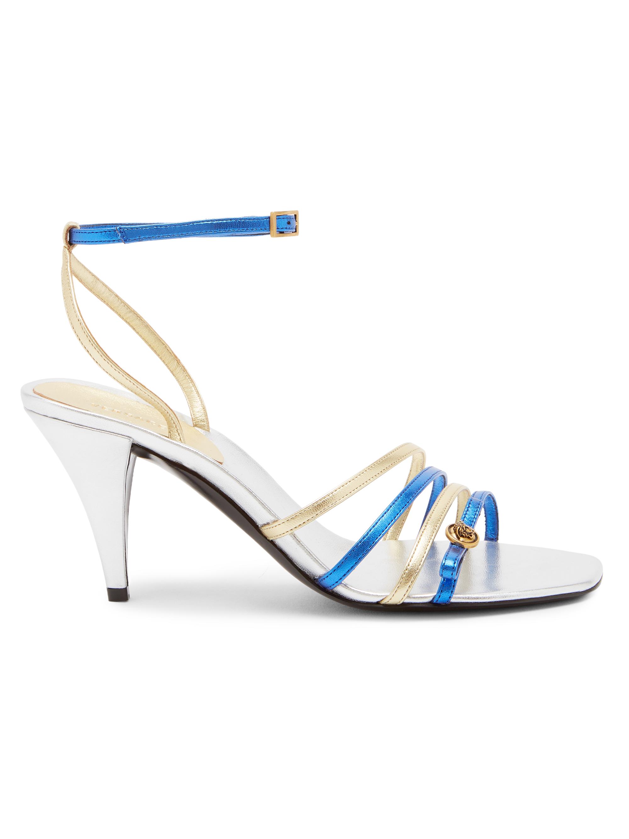 Versace Women's 80MM Leather Sandals - Silver Palladium