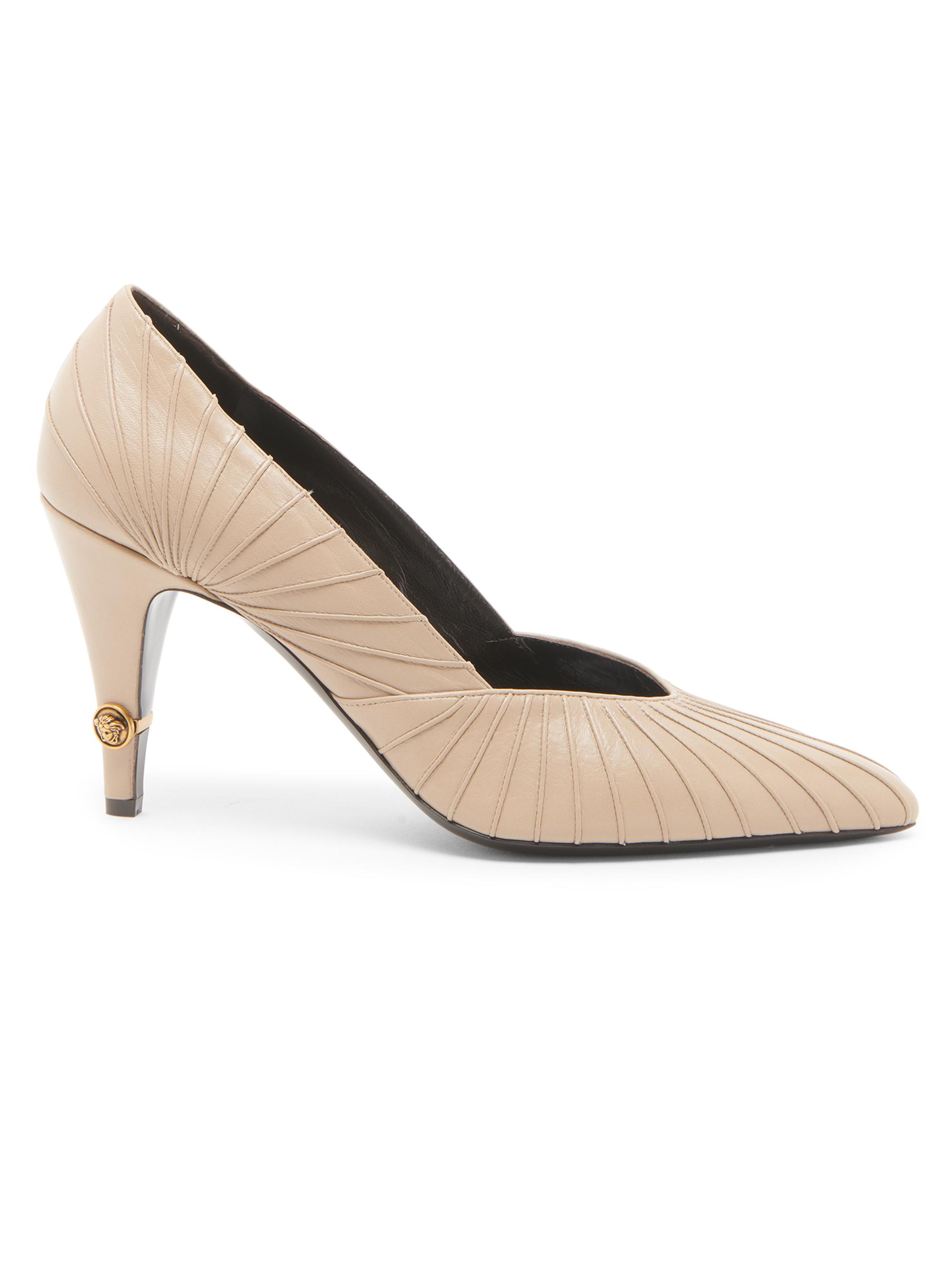Versace Women's 90MM Seamed Leather Pumps - Dove Grey Gold