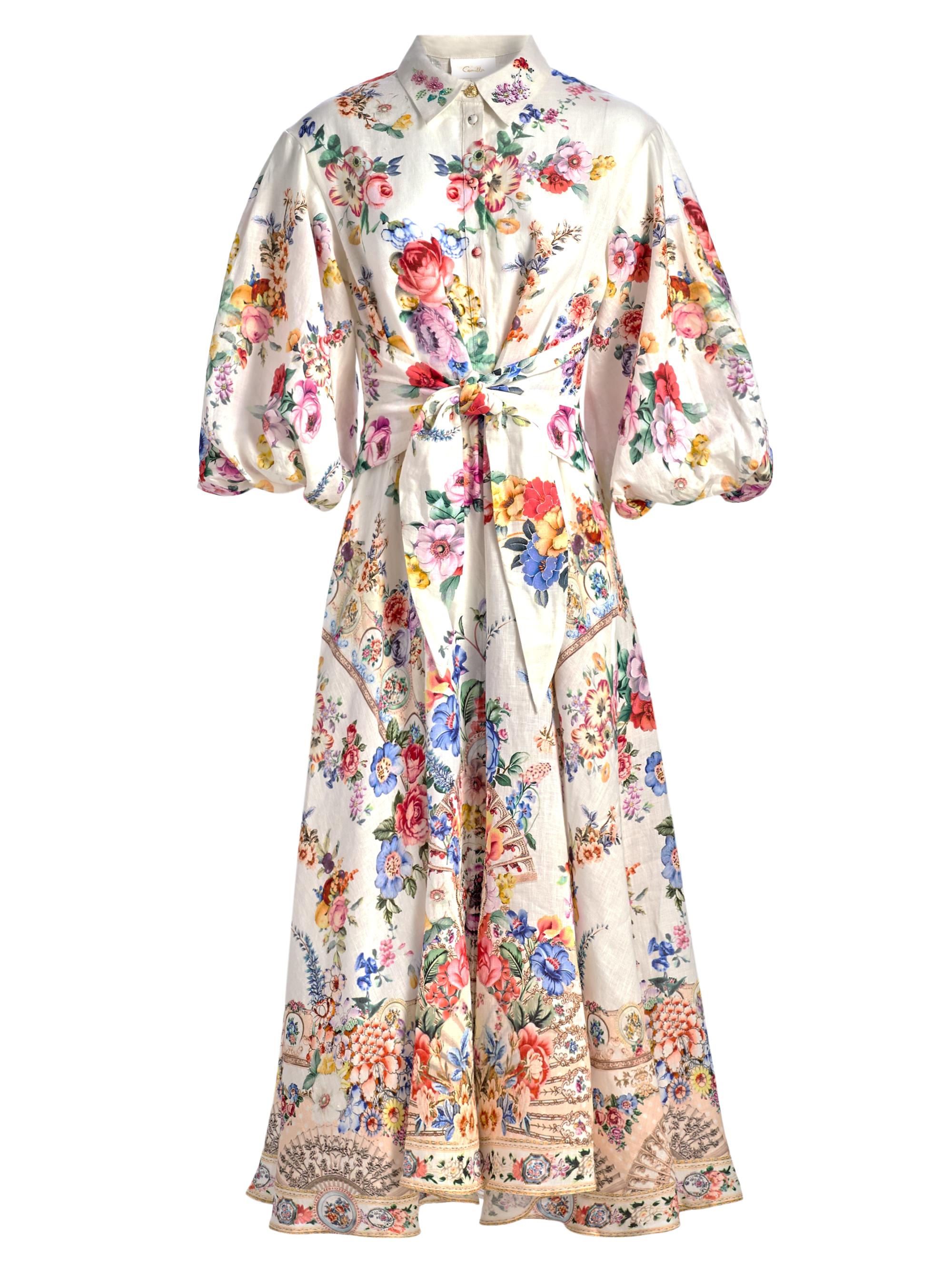I Left My Heart In Granada Linen Bubble-Sleeve Shirtdress