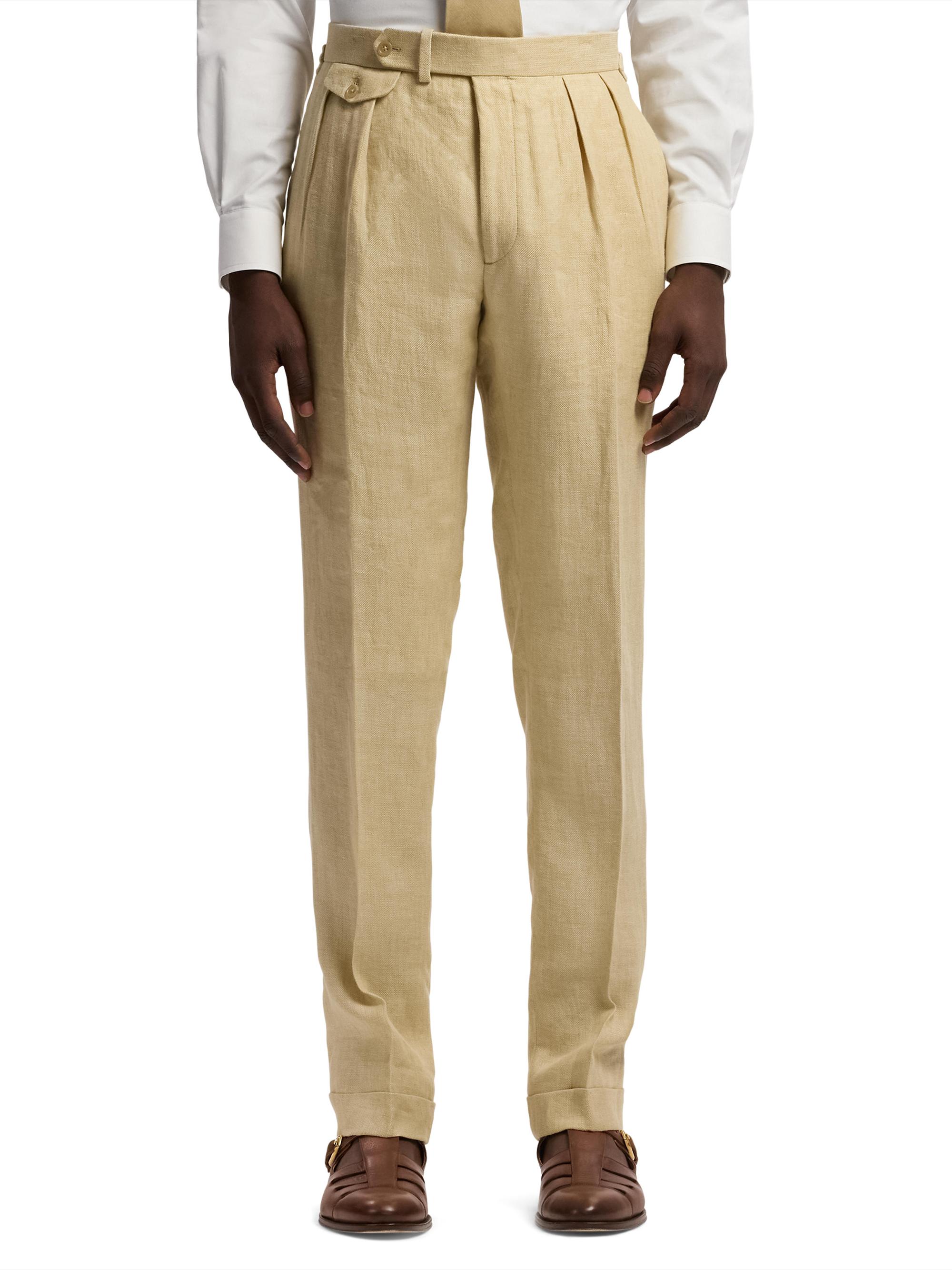Ralph Lauren Purple Label Pleated Linen Straight-Leg Trousers