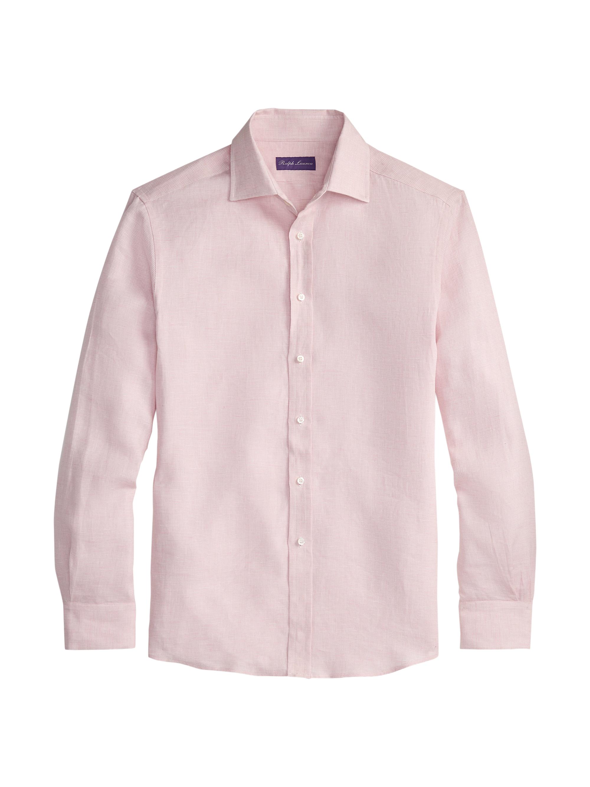 Ralph Lauren Purple Label Men's Houndstooth Linen Shirt - Soft Pink