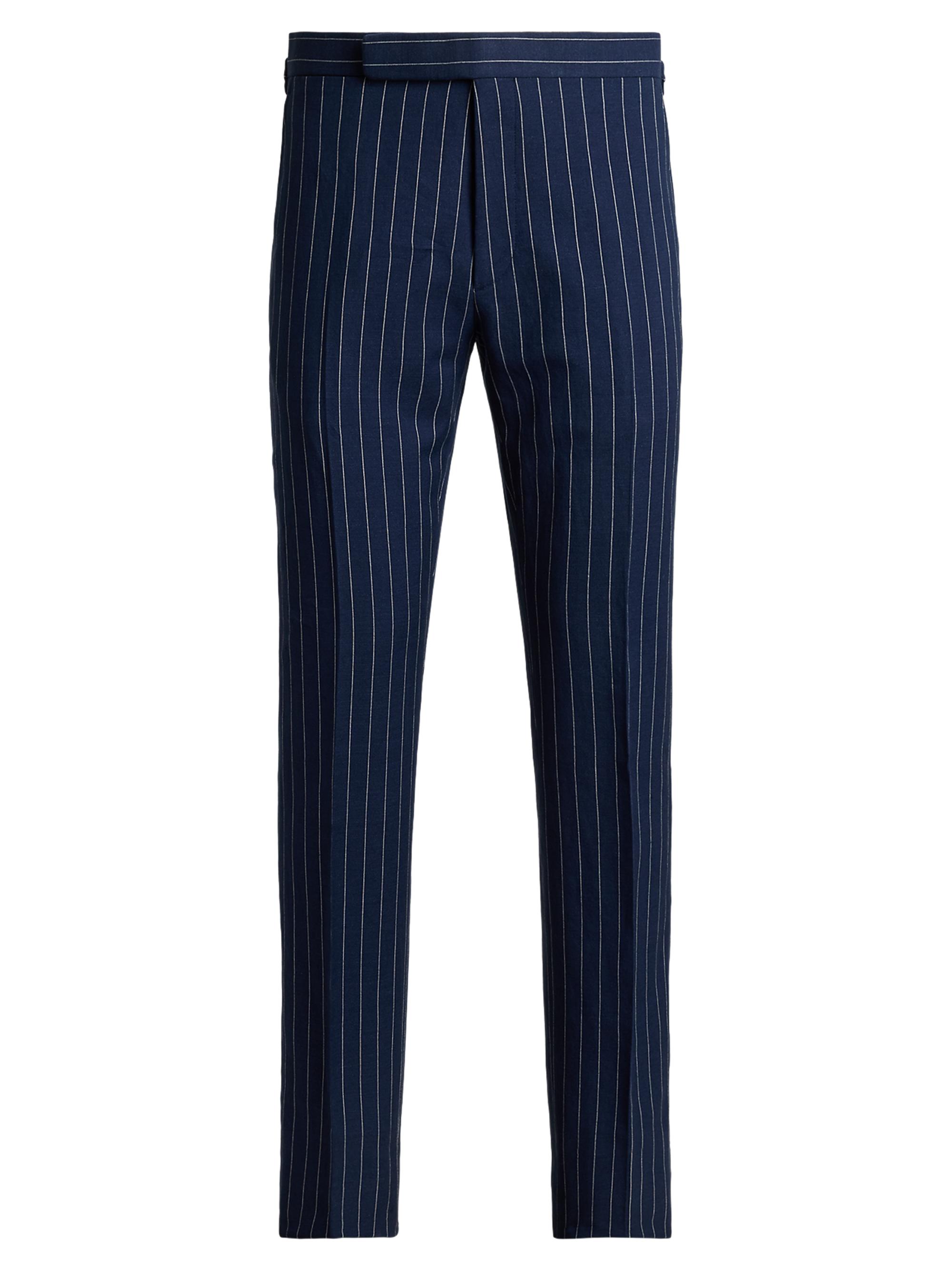 Ralph Lauren Purple Label Men's Gregory Striped Hand-Tailored Trousers - Bright Navy Cream