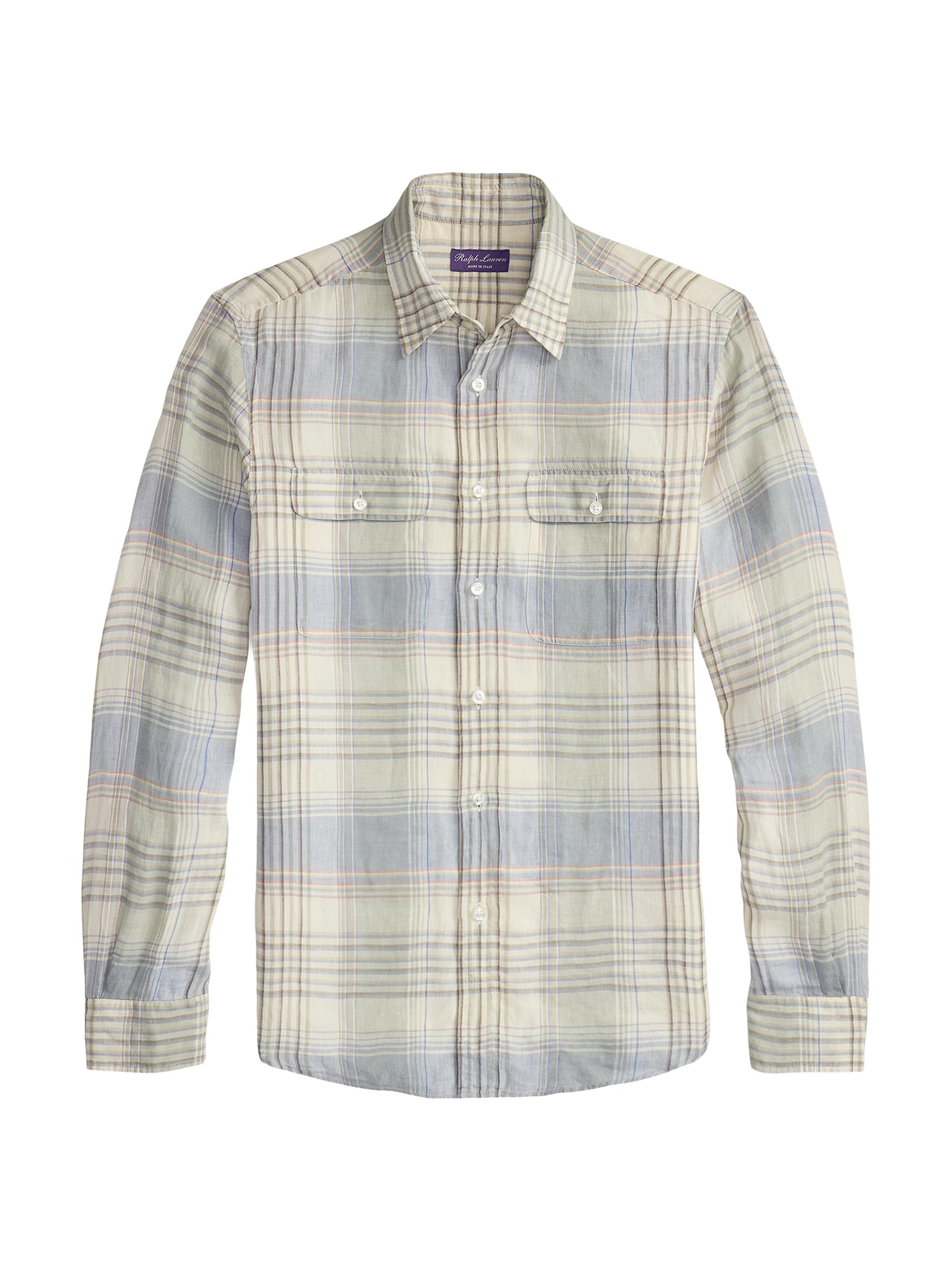 Ralph Lauren Purple Label Men's Plaid Linen Sport Shirt - Infinity Blue