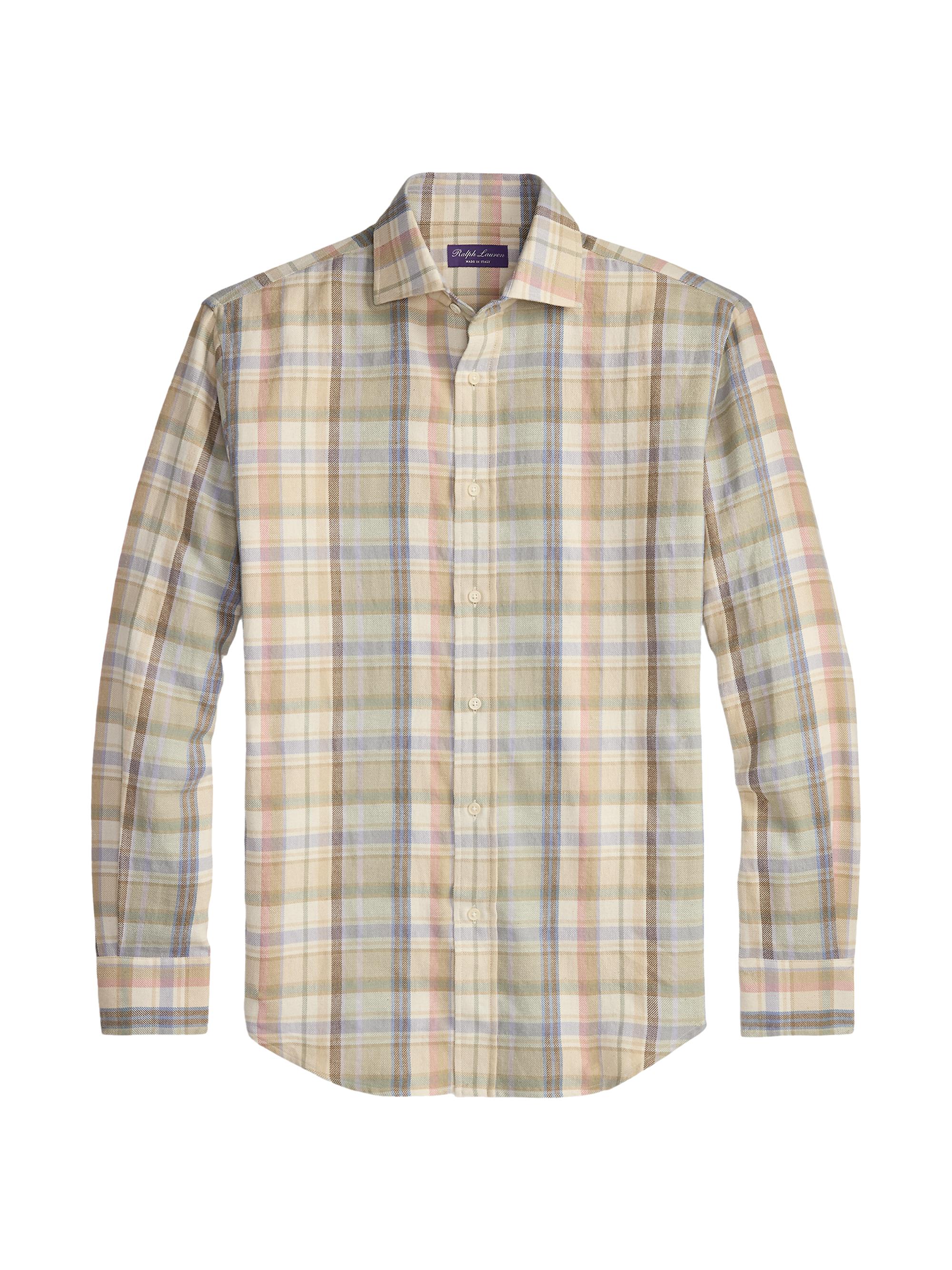 Ralph Lauren Purple Label Men's Plaid Hemp-Cotton Shirt - Cream Multi