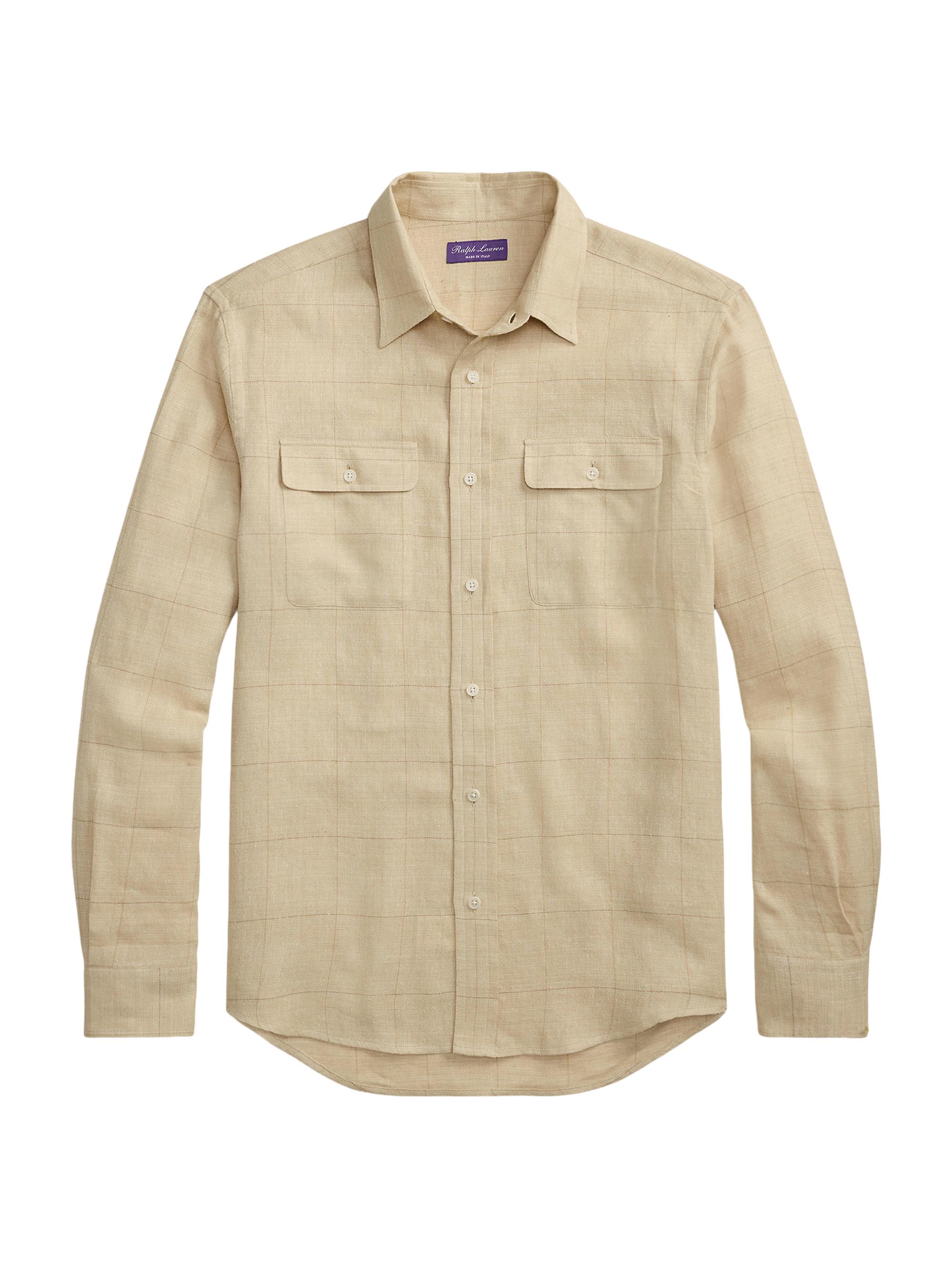Ralph Lauren パープルレーベル リネン長袖シャツ 16 Ralph Lauren Purple Label Silk-Linen Canvas Shirt | Saks Fifth Avenue