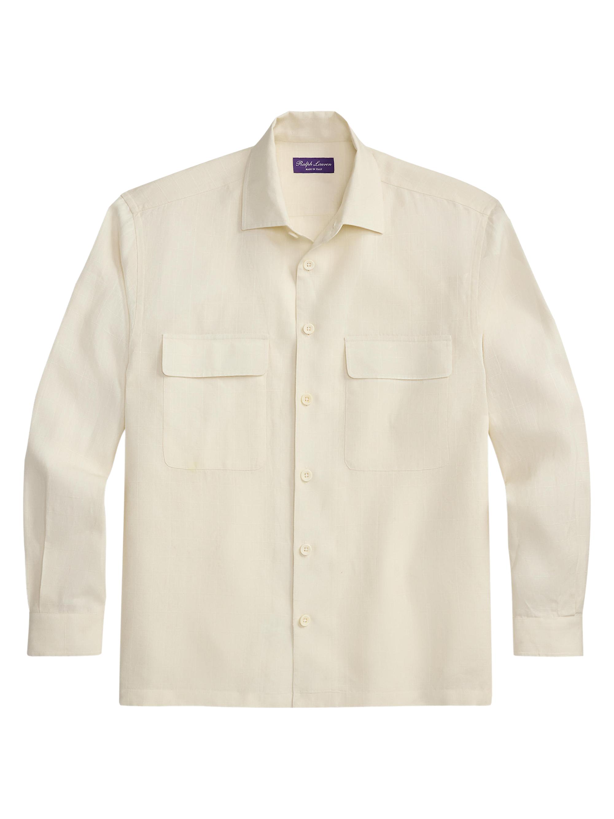 Ralph Lauren Purple Label Men's Windowpane Linen Relaxed-Fit Shirt - Classic Cream