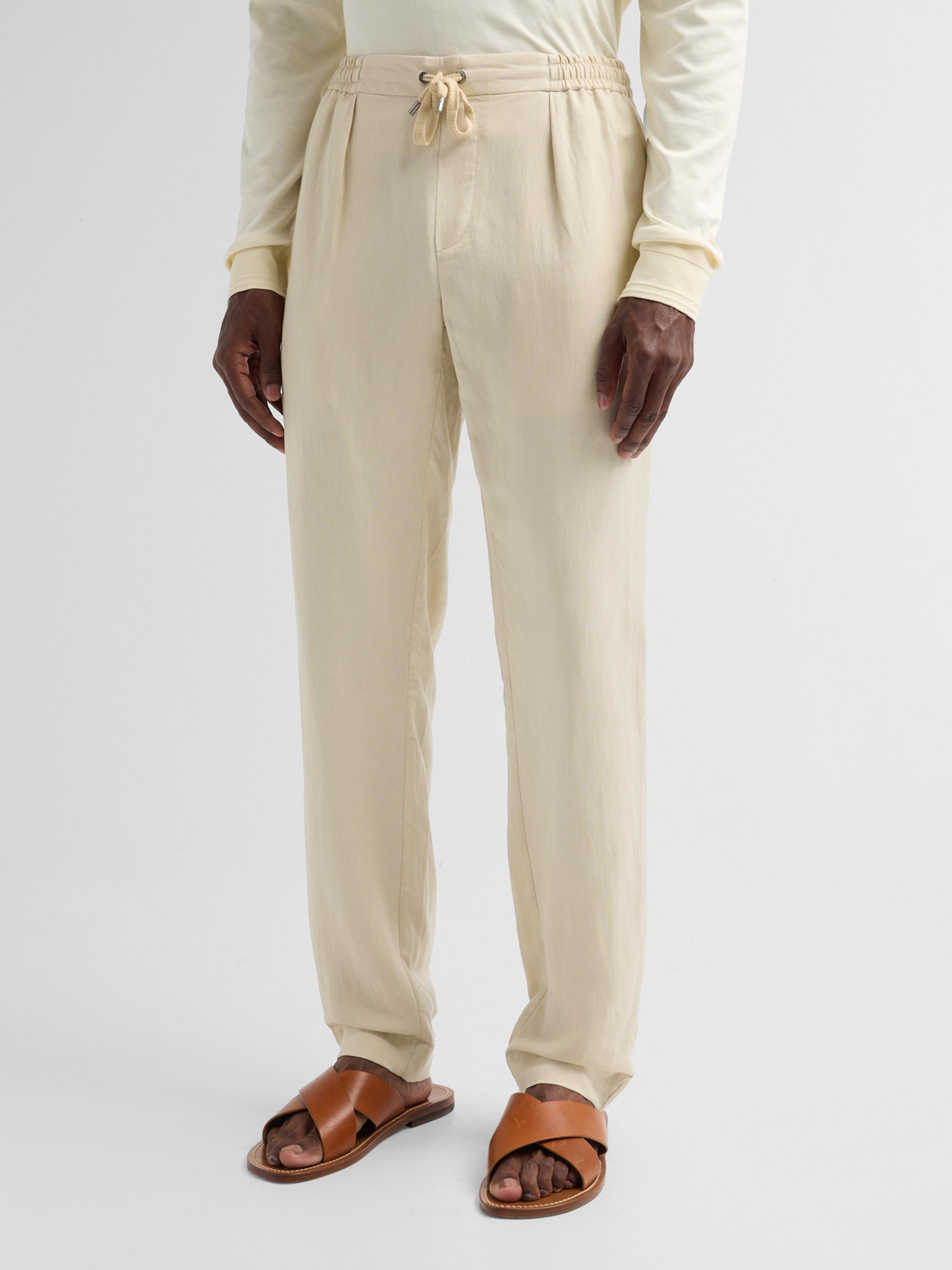 Ralph Lauren Purple Label Men's Drawstring Silk-Linen Pants - Limestone | Thumbnail 4