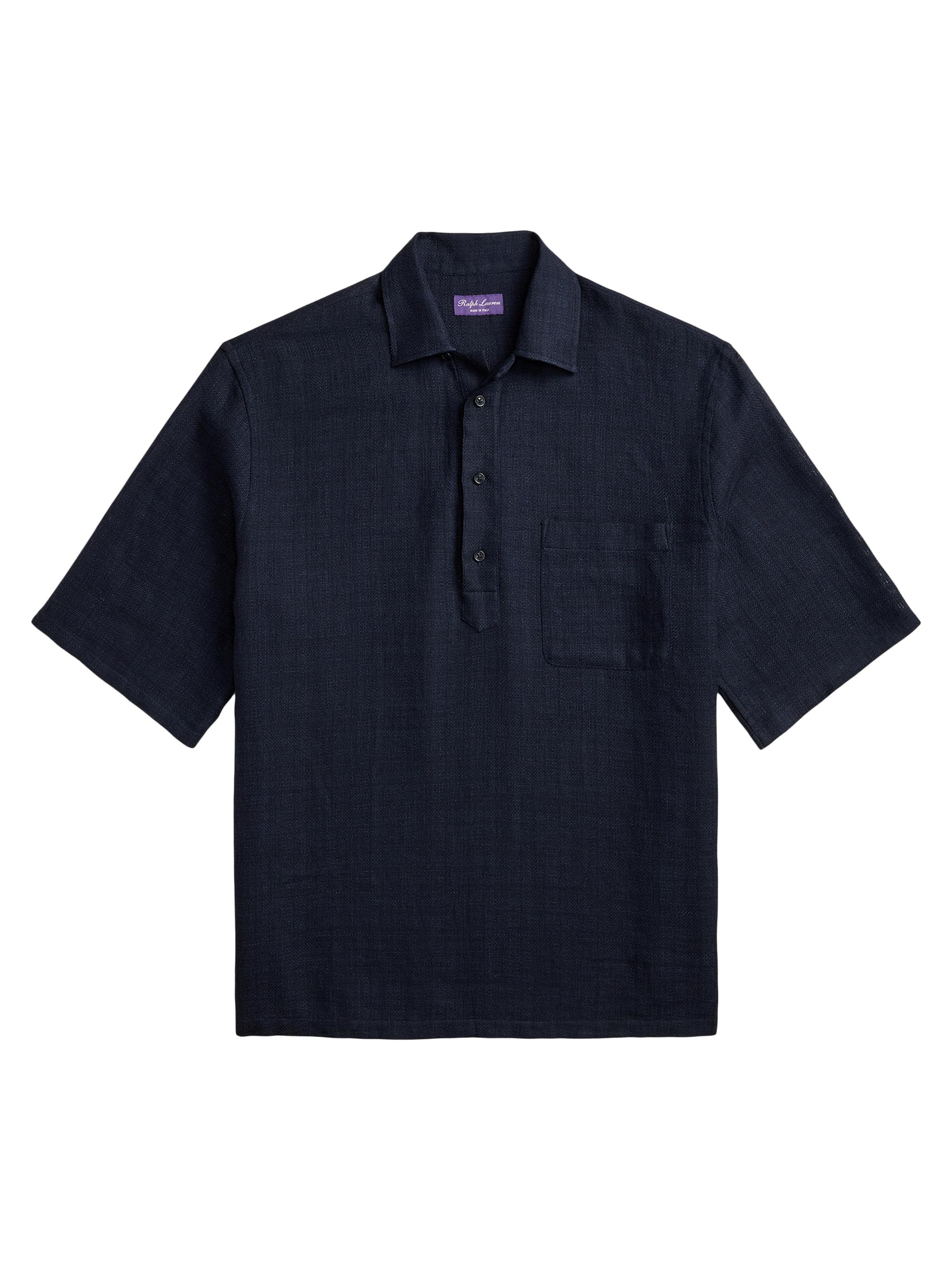 Ralph Lauren Purple Label Men's Basket-Weave Linen-Blend Short-Sleeve Sport Shirt - Chairman Navy