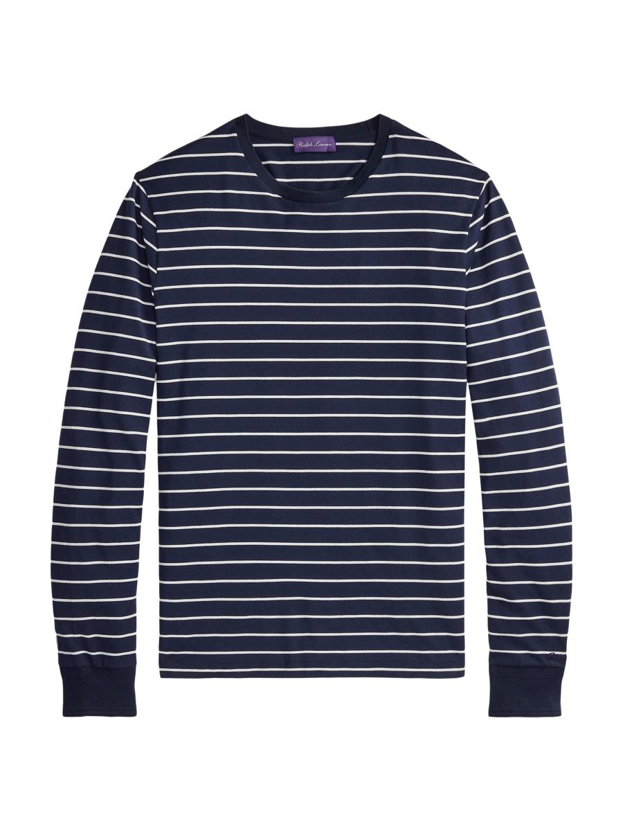 Ralph Lauren Purple Label Striped Lisle-Piqué Long-Sleeve T-Shirt