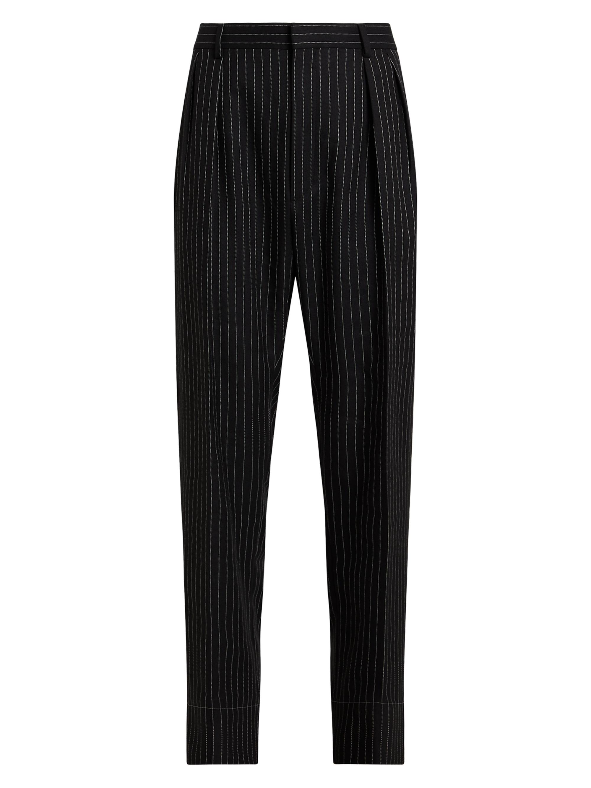 Ralph Lauren Purple Label Men's Glenn Rope-Striped Wool-Linen Trousers - Black Cream