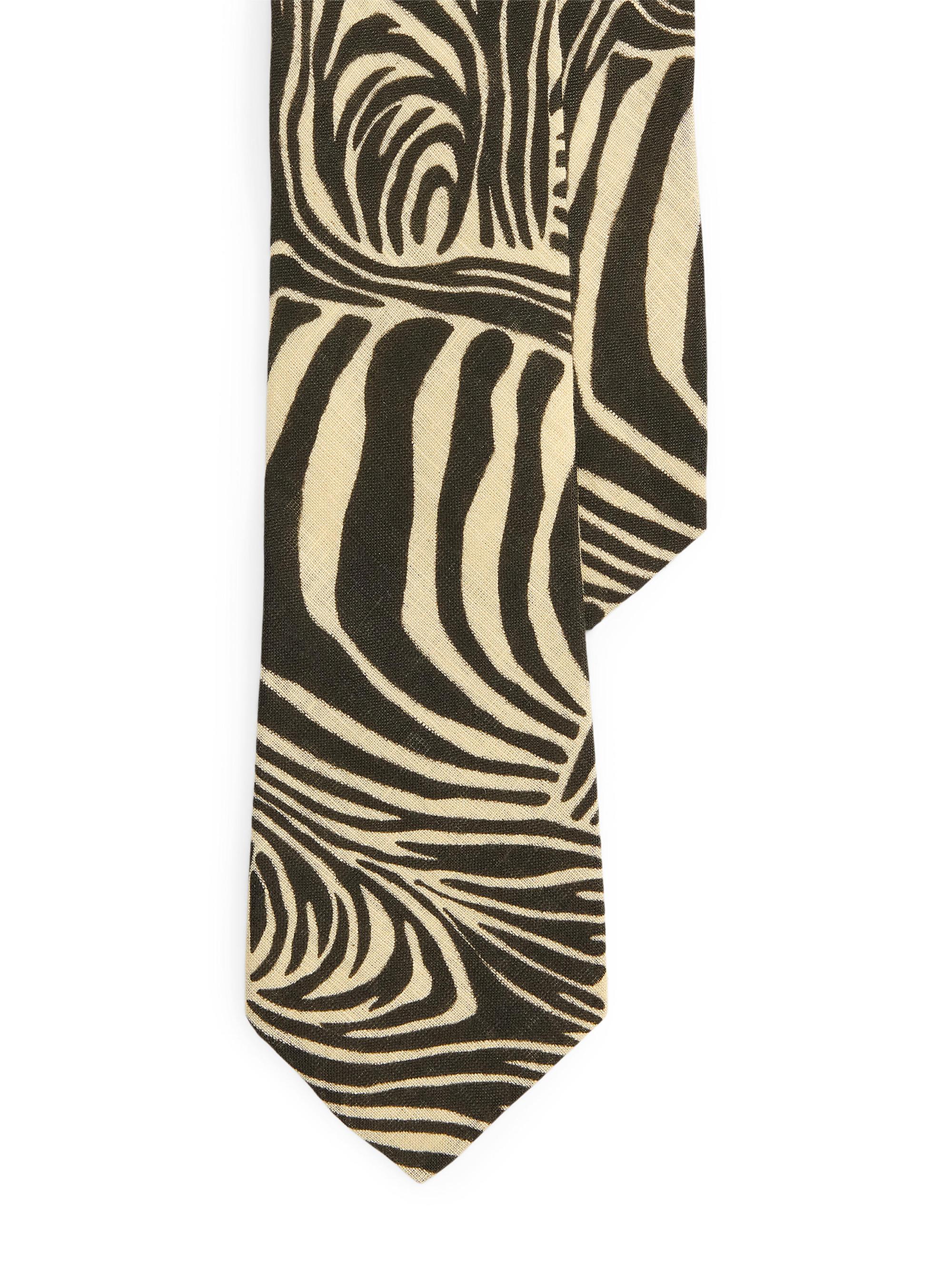 Ralph Lauren Purple Label Men's Zebra Linen Tie - Black Cream