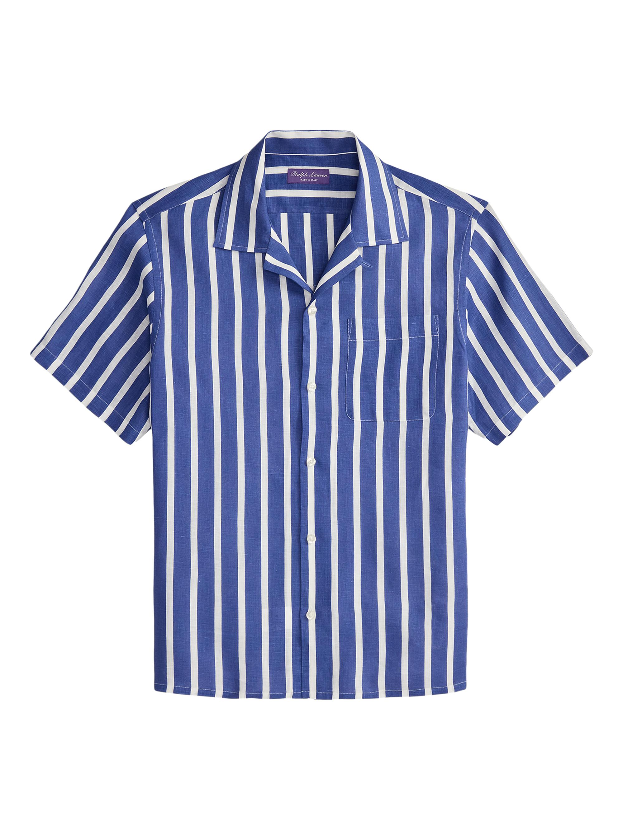 Ralph Lauren Purple Label Men's Stripe Linen Camp Shirt - Printed Navy Stripe