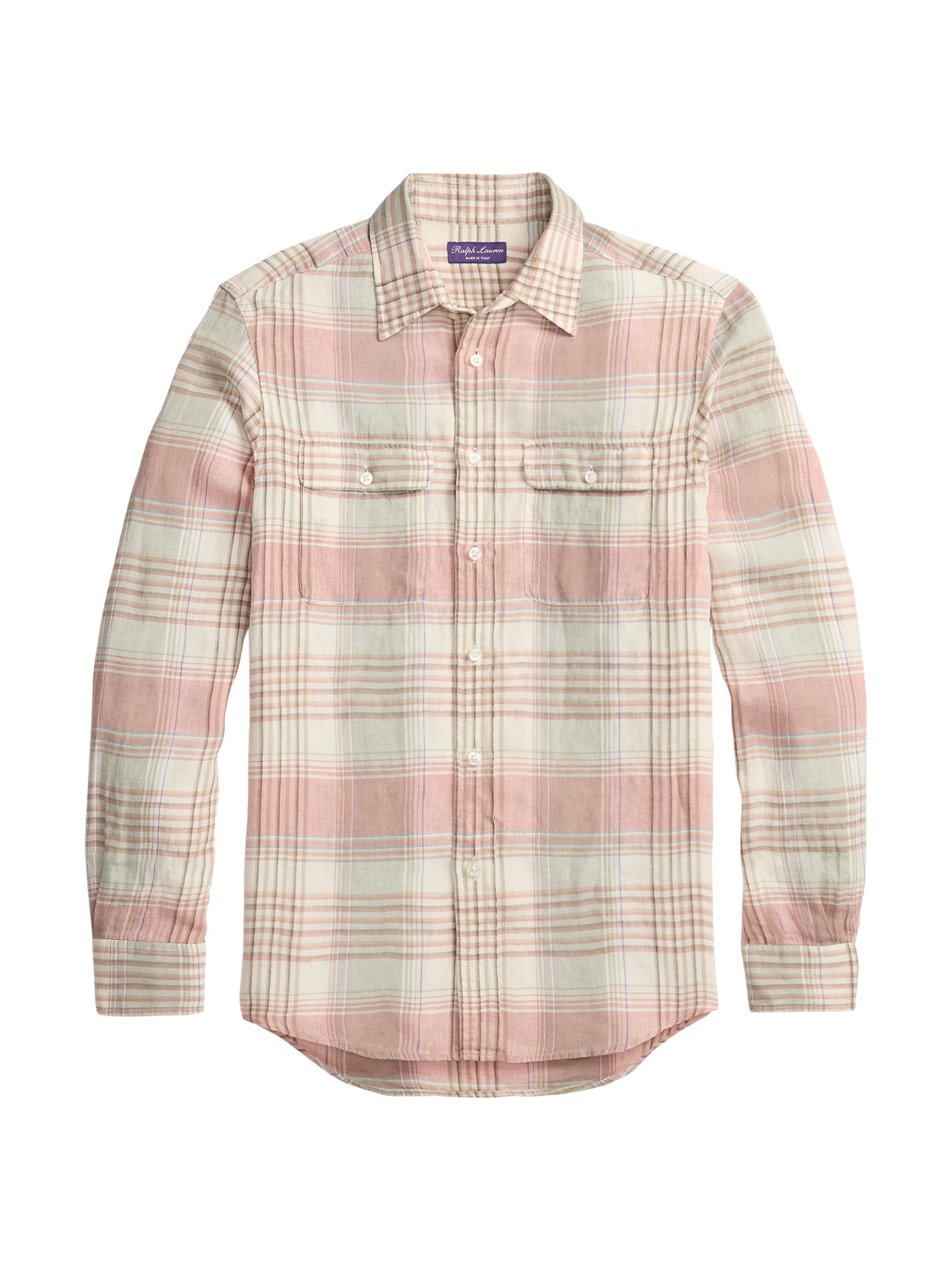Ralph Lauren Purple Label Men's Plaid Linen Long-Sleeve Sport Shirt - Raspberry