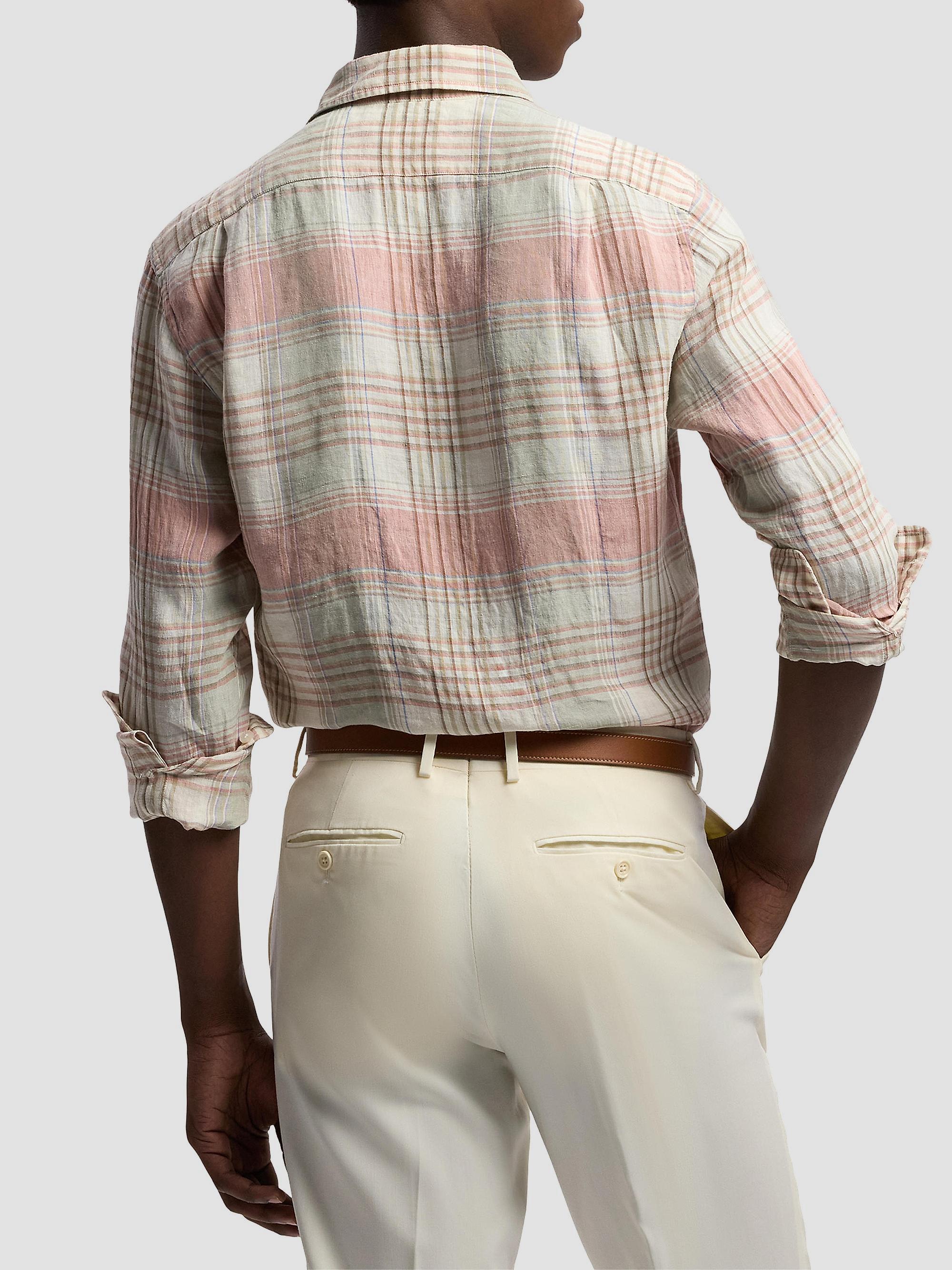 Ralph Lauren Purple Label Plaid Linen Long-Sleeve Sport Shirt