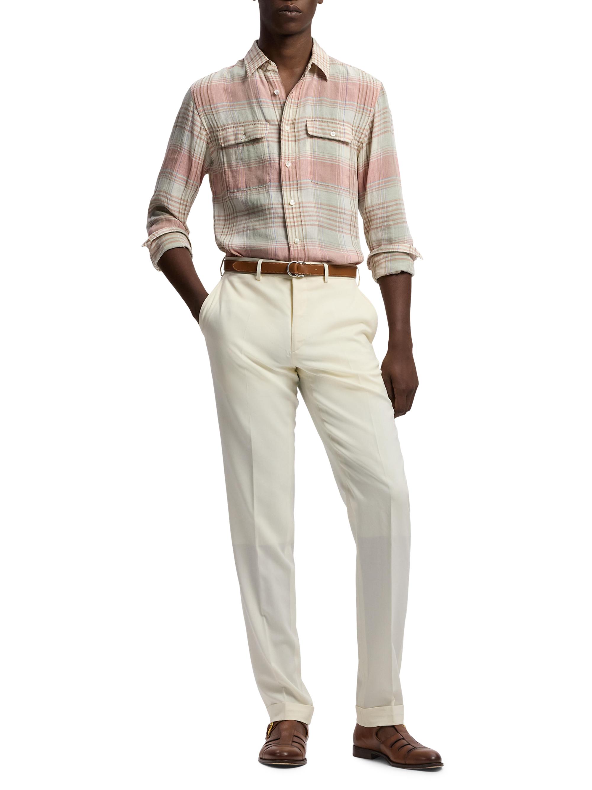 Ralph Lauren Purple Label Plaid Linen Long-Sleeve Sport Shirt