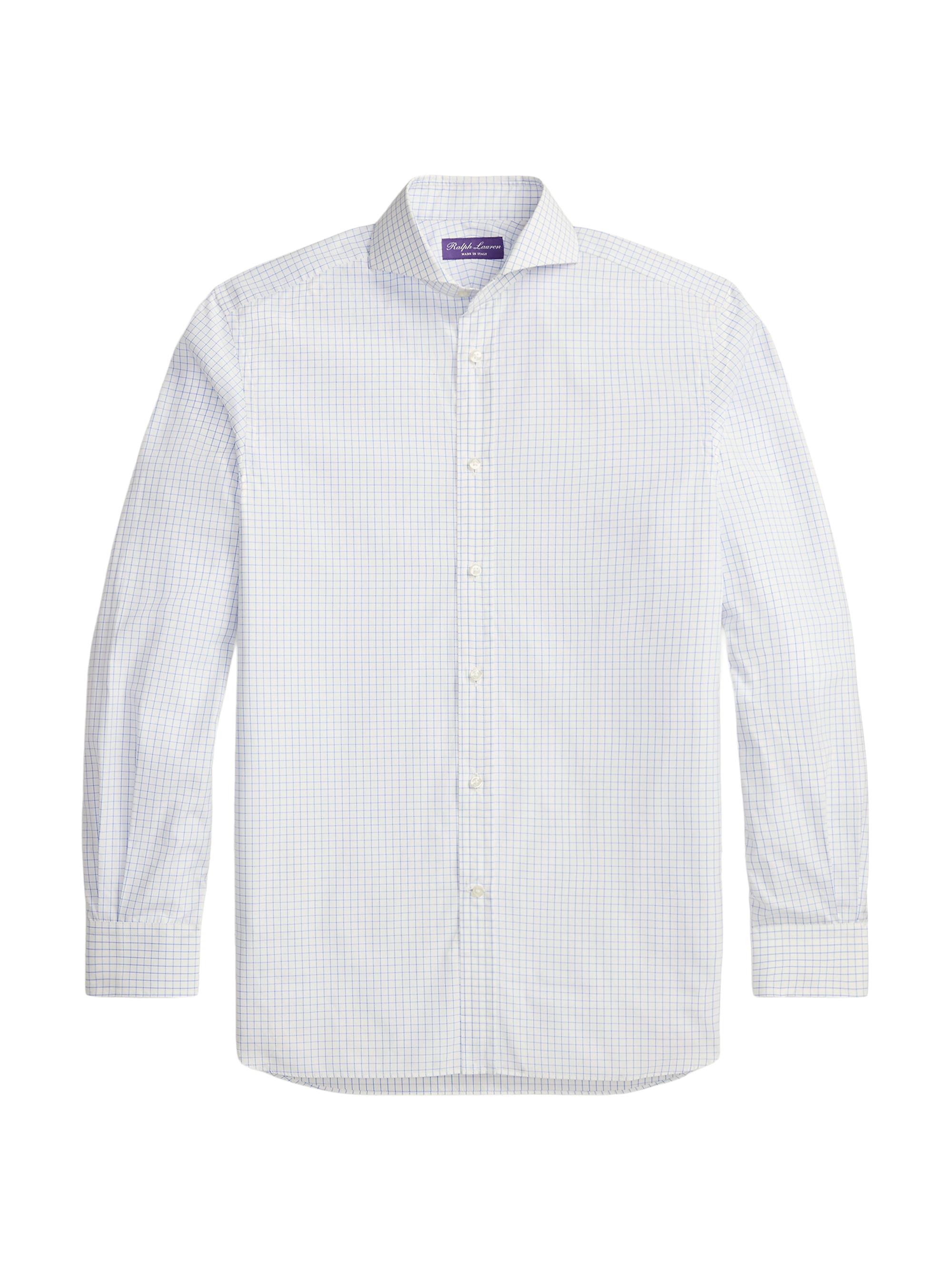 Ralph Lauren Purple Label Men's Keaton Tattersall Cotton Dress Shirt - Blue White