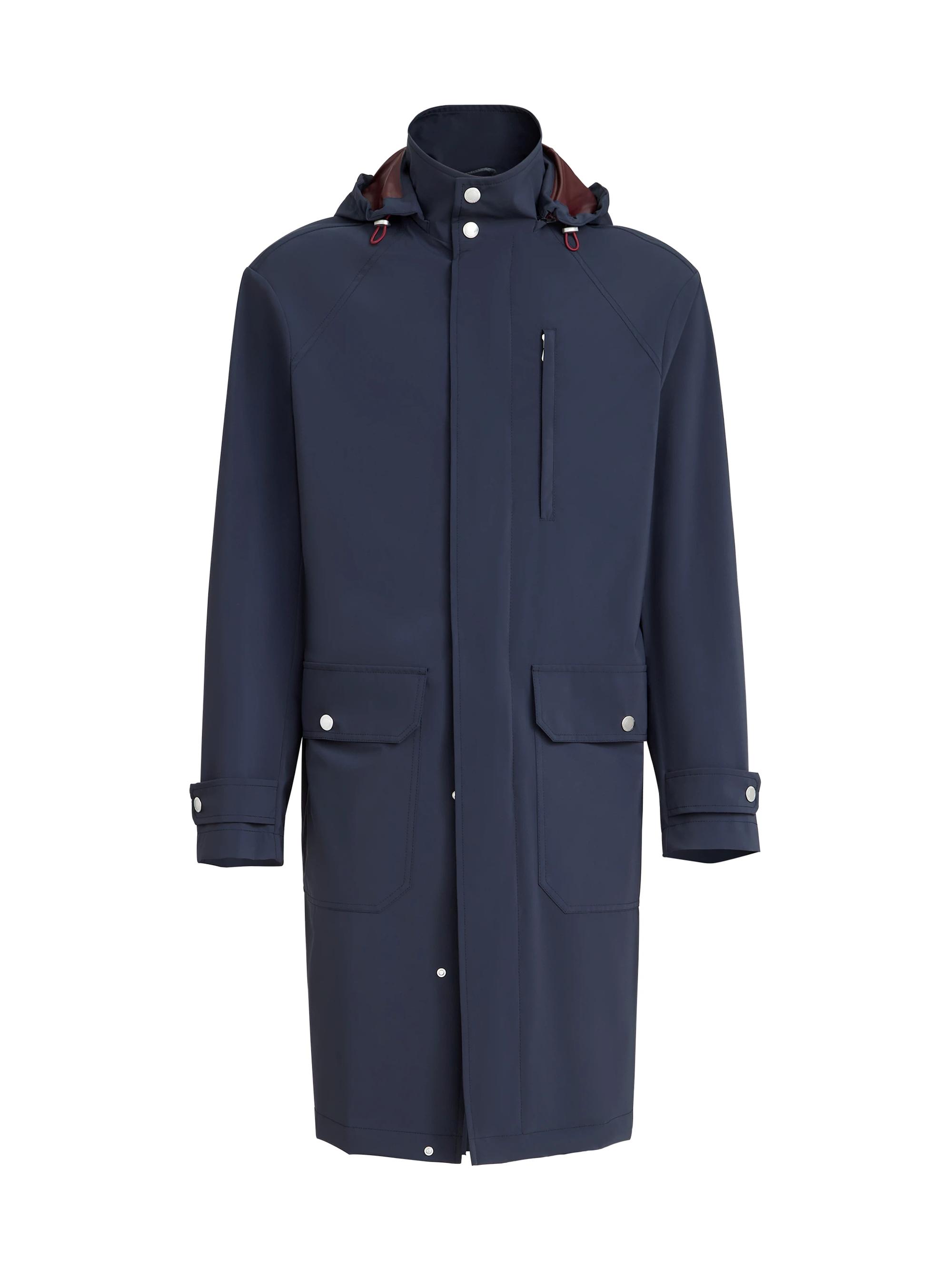 Brunello Cucinelli Men's Bonded Nylon Unlined Parka with Detachable Hood - Navy Blue