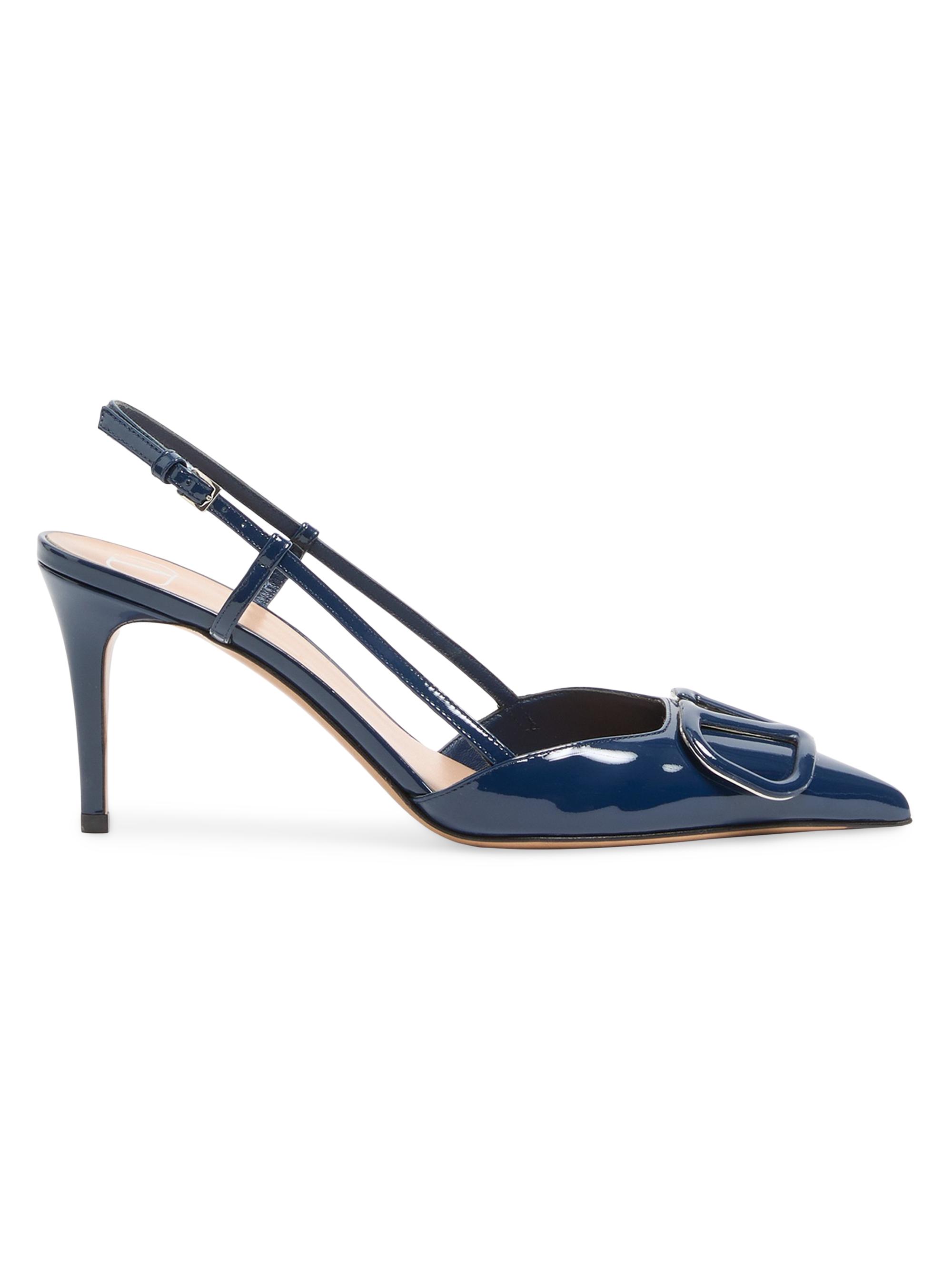 Valentino Garavani Women's Vlogo Signature 80MM Patent Leather Slingback Pumps - Blue