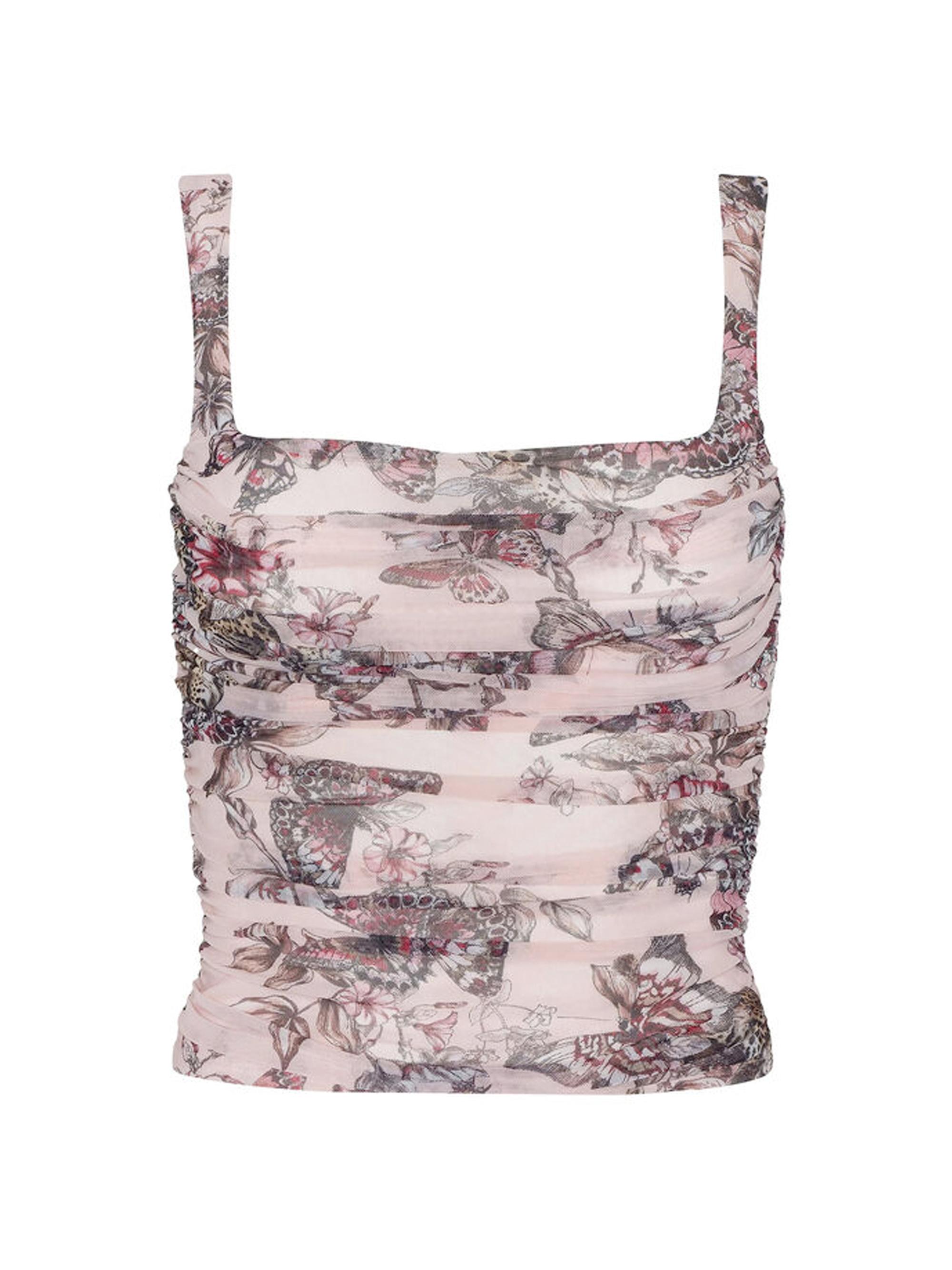 L'AGENCE Women's Rasha Printed Shirred Mesh Tank - Light Nectar Pink Butterfly