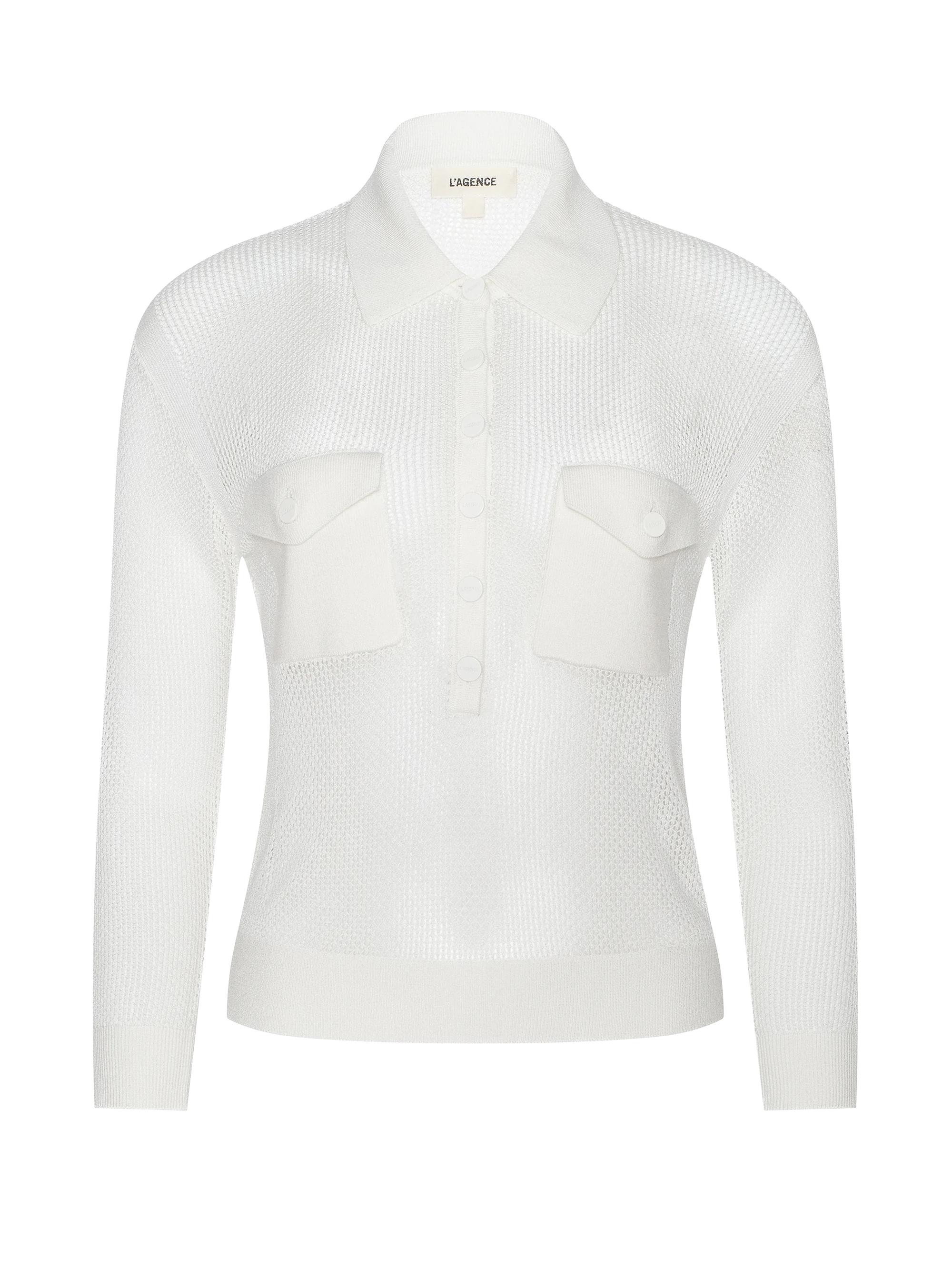 L'AGENCE Women's Carine Pointelle-Knit Collared Sweater -